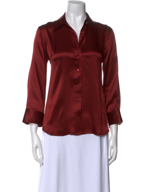 L'Agence Silk Three-Quarter Sleeve Button-Up Top