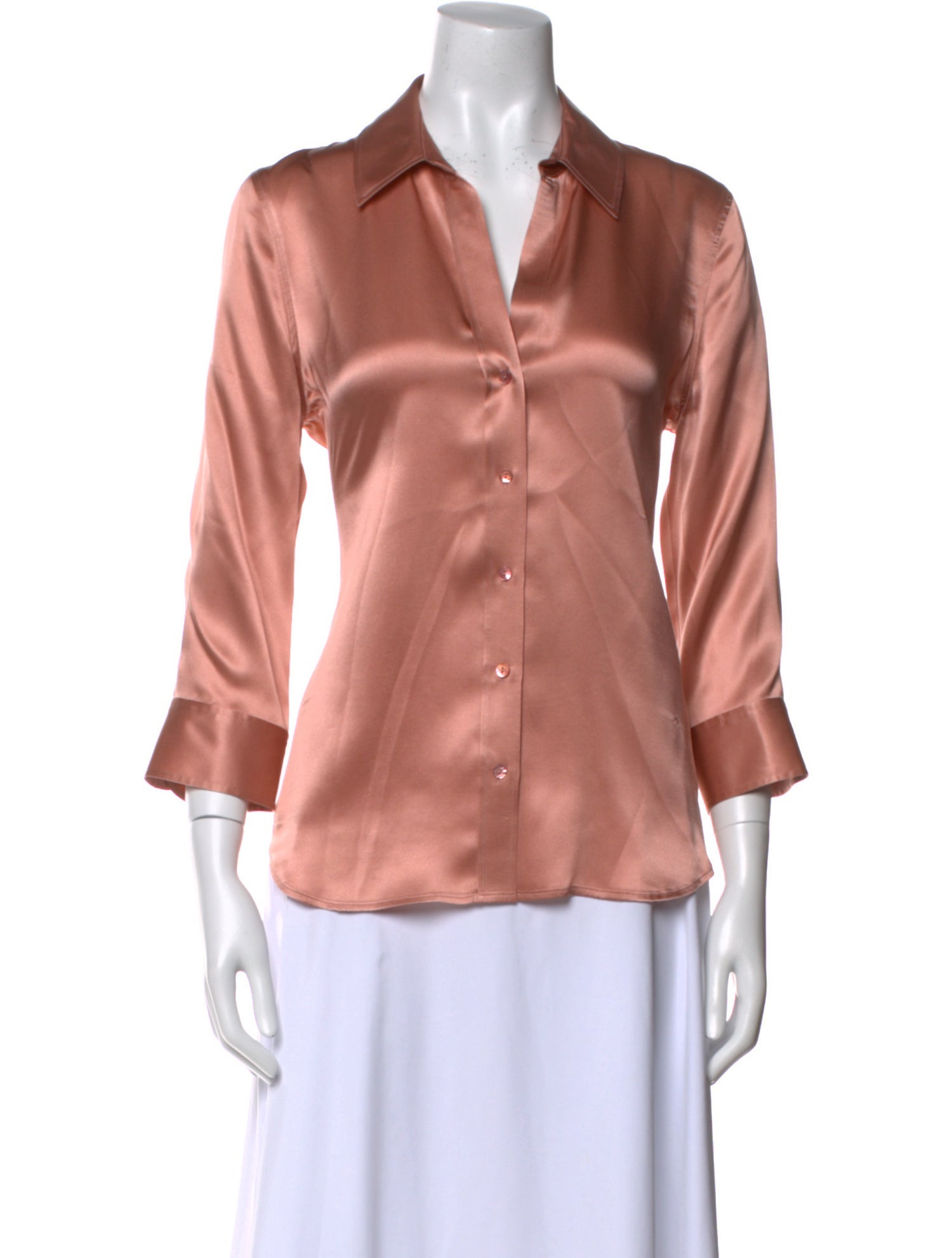 L'Agence Silk Three-Quarter Sleeve Button-Up Top