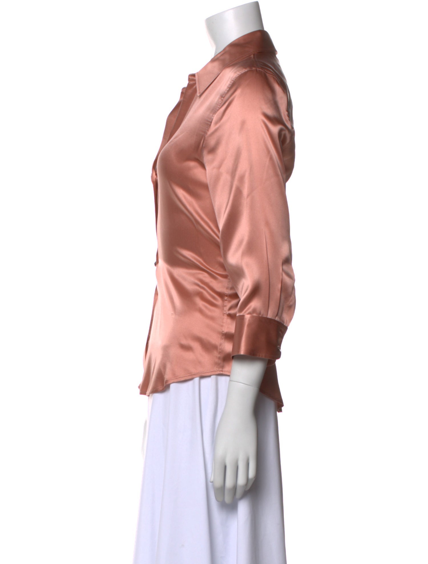 L'Agence Silk Three-Quarter Sleeve Button-Up Top