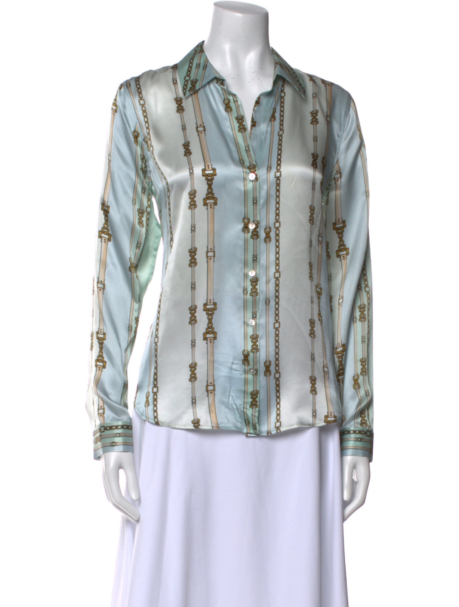 L'Agence Silk Printed Button-Up Top