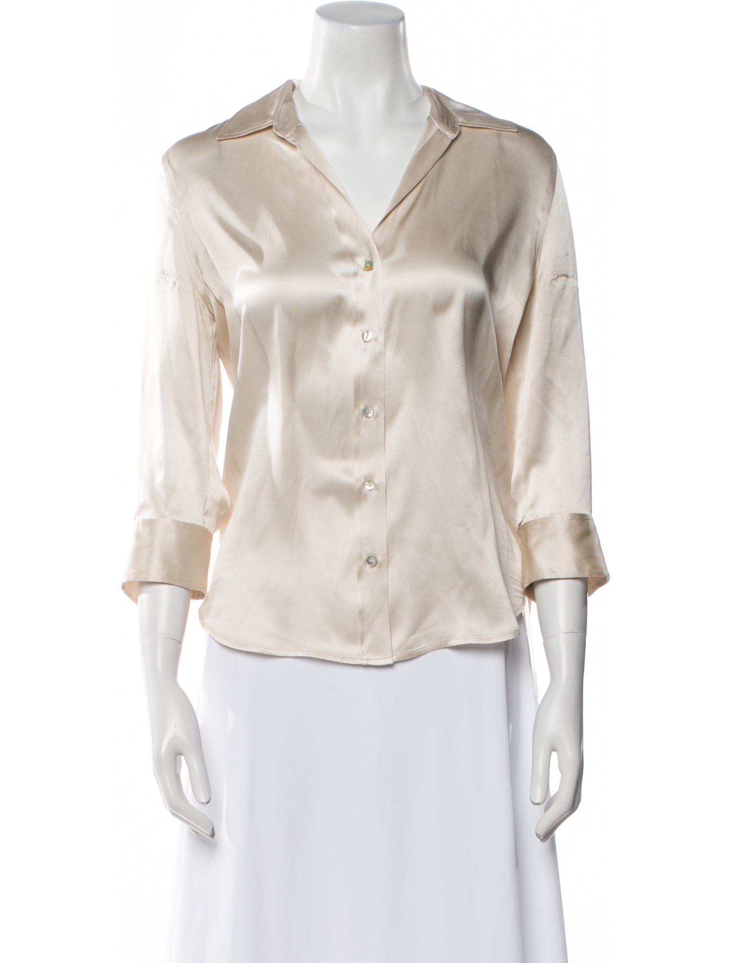L'Agence Silk Three-Quarter Sleeve Button-Up Top