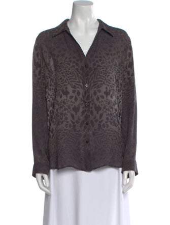 L'Agence Silk Animal Print Button-Up Top
