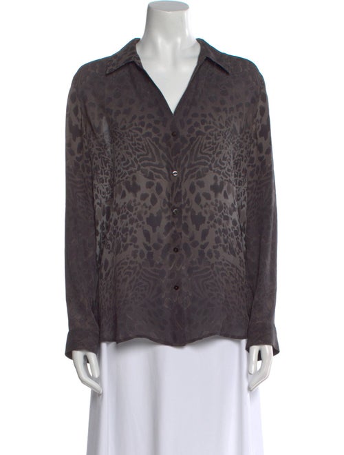 L'Agence Silk Animal Print Button-Up Top