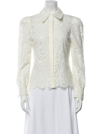 L'Agence Nylon Lace Pattern Button-Up Top