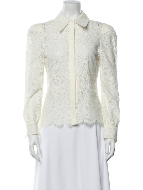 L'Agence Nylon Lace Pattern Button-Up Top