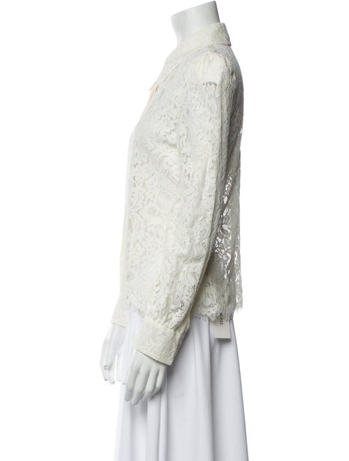 L'Agence Nylon Lace Pattern Button-Up Top