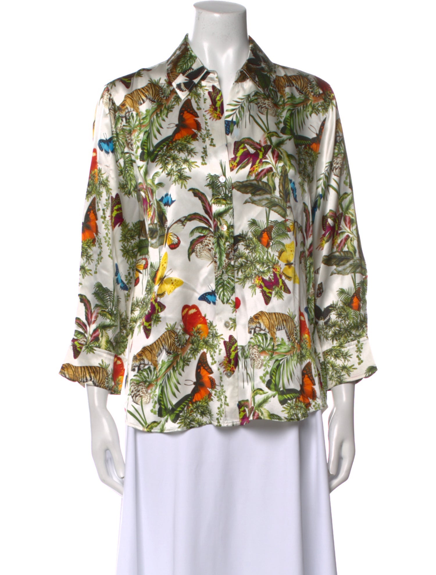 L'Agence Silk Printed Button-Up Top