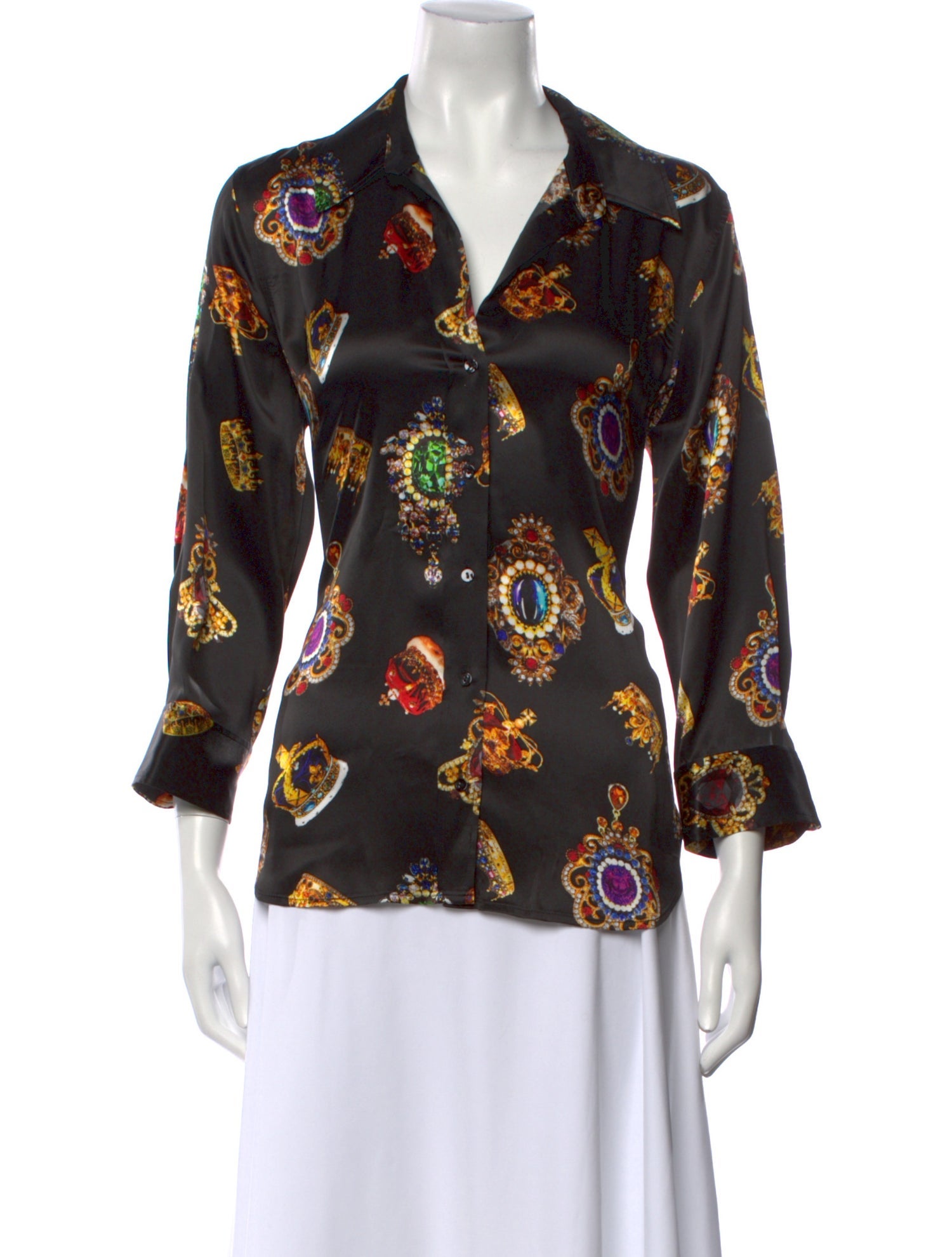L'Agence Silk Printed Button-Up Top
