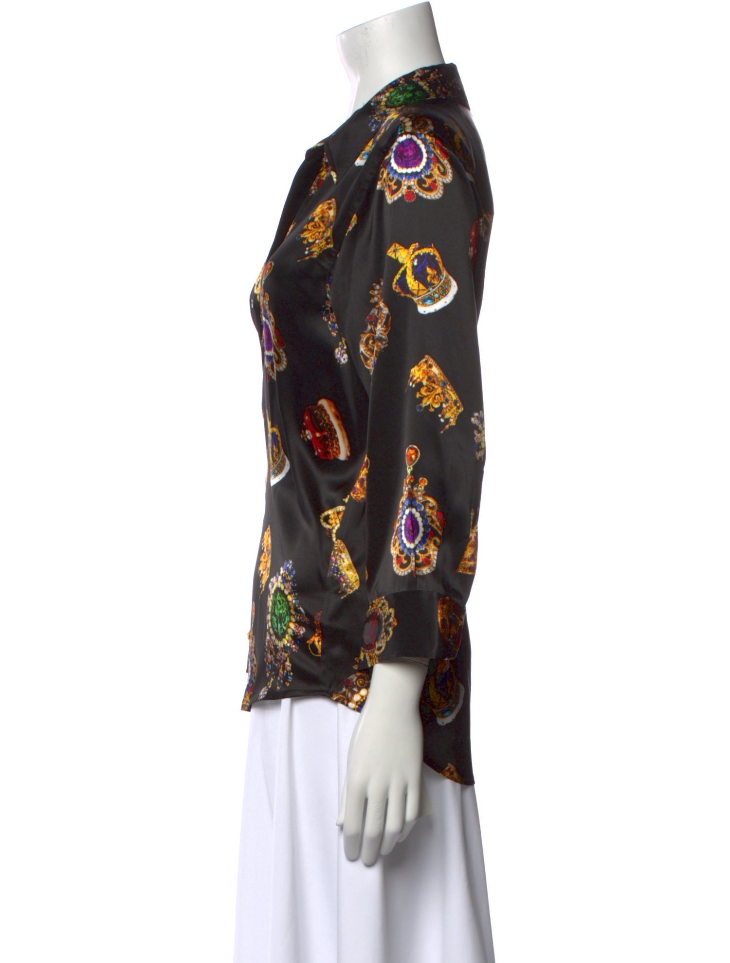 L'Agence Silk Printed Button-Up Top