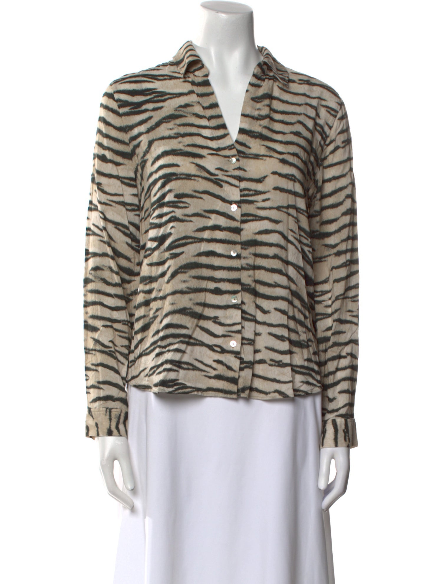 L'Agence Animal Print Long Sleeve Button-Up Top