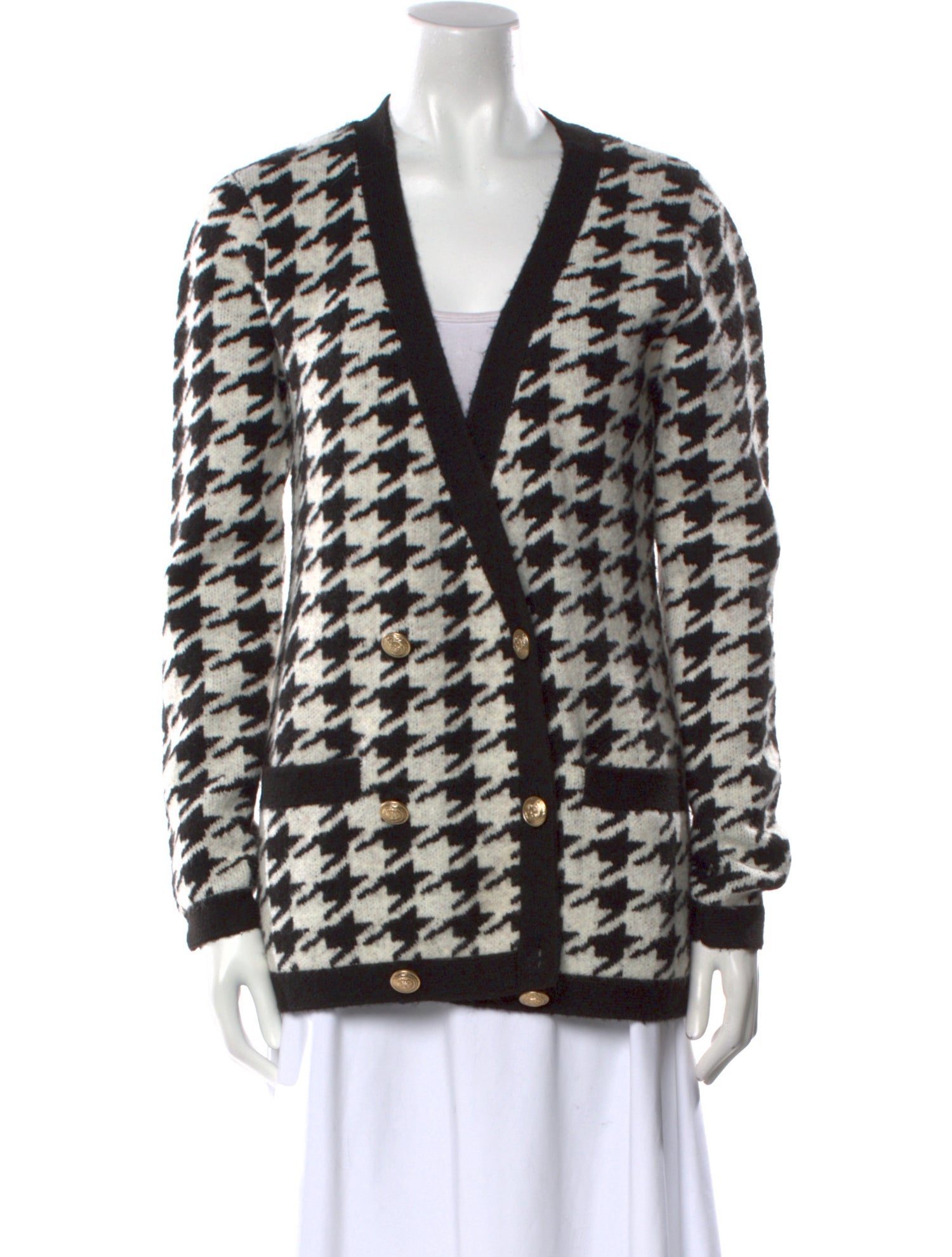 L'Agence Houndstooth Print V-Neck Sweater