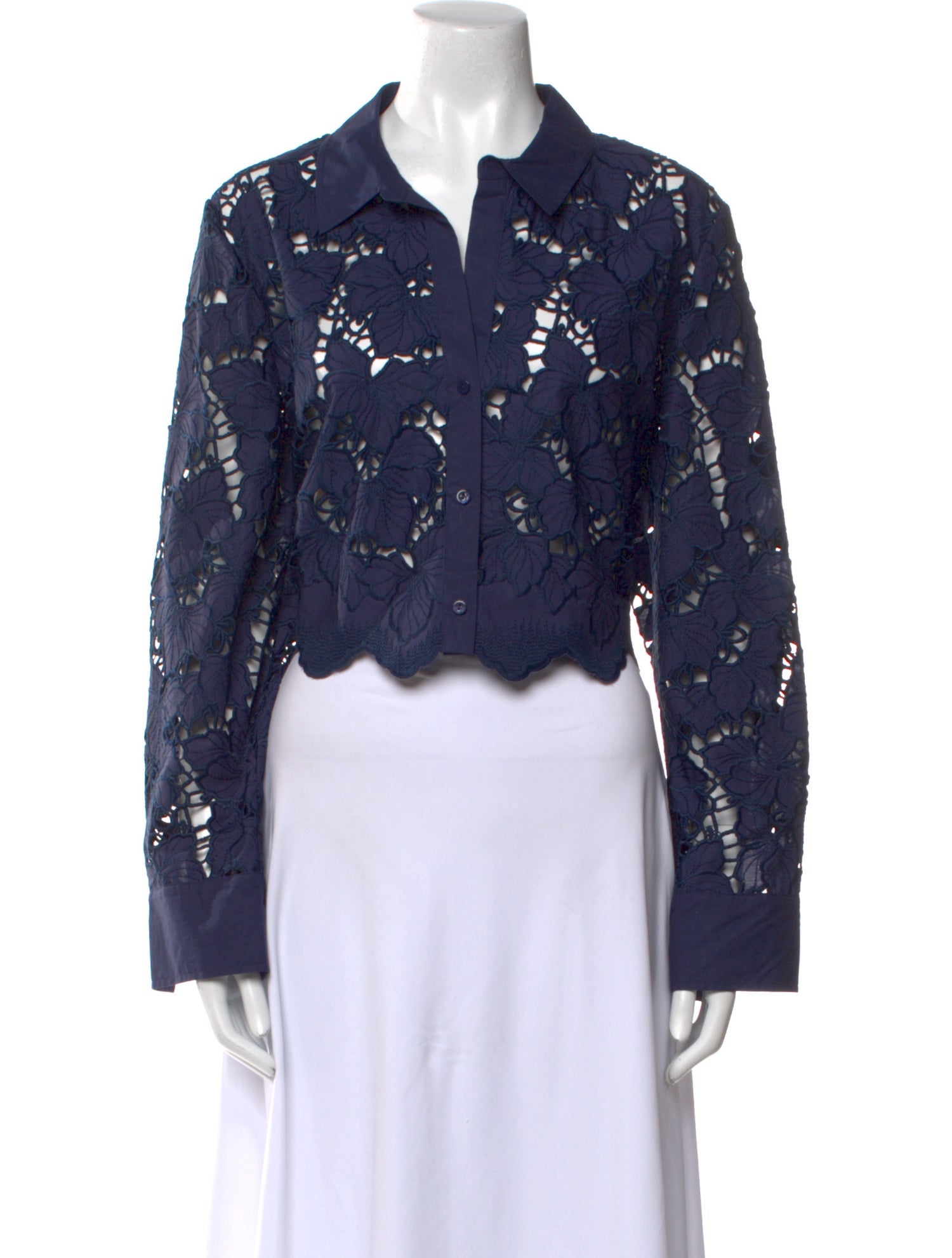 L'Agence Lace Pattern Long Sleeve Crop Top