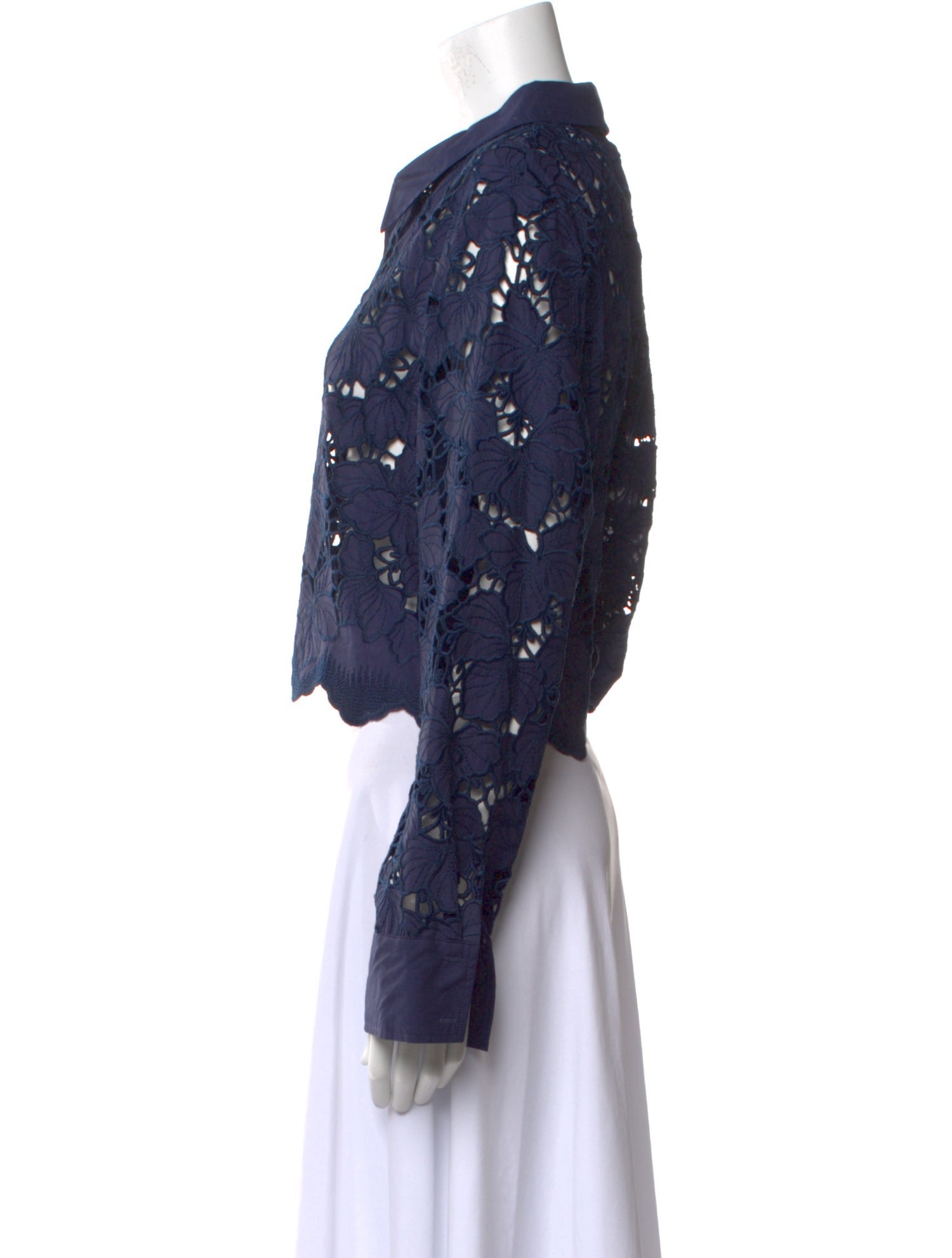 L'Agence Lace Pattern Long Sleeve Crop Top