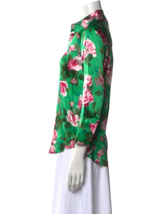 L'Agence Satin Floral Print Button-Up Top