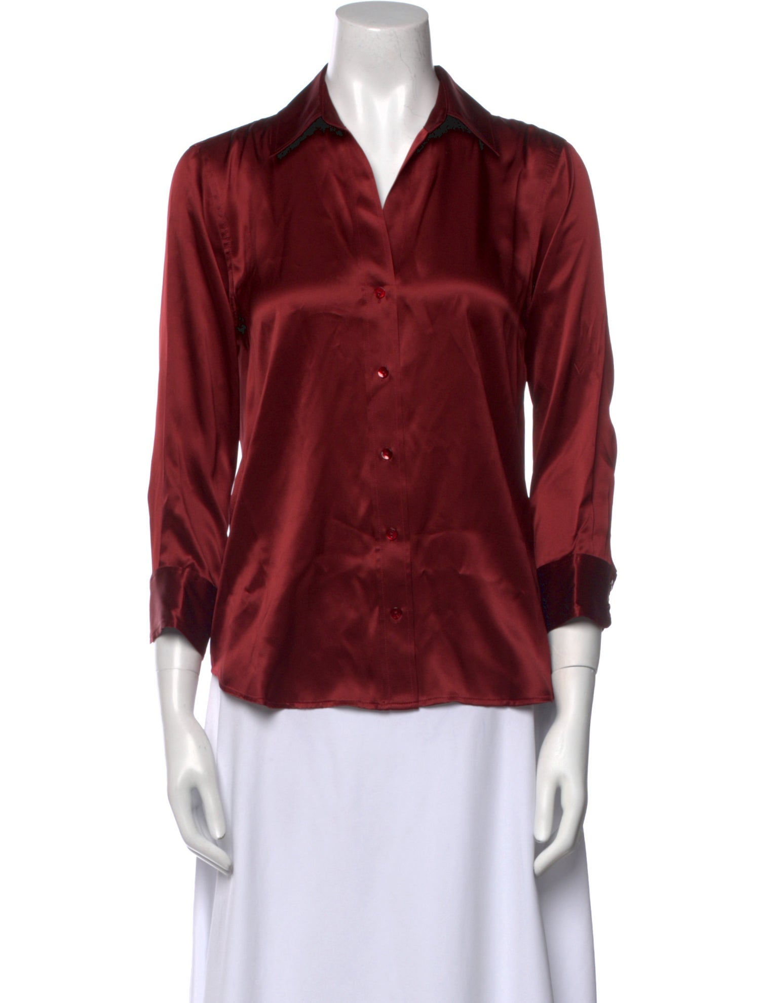 L'Agence Silk Three-Quarter Sleeve Button-Up Top