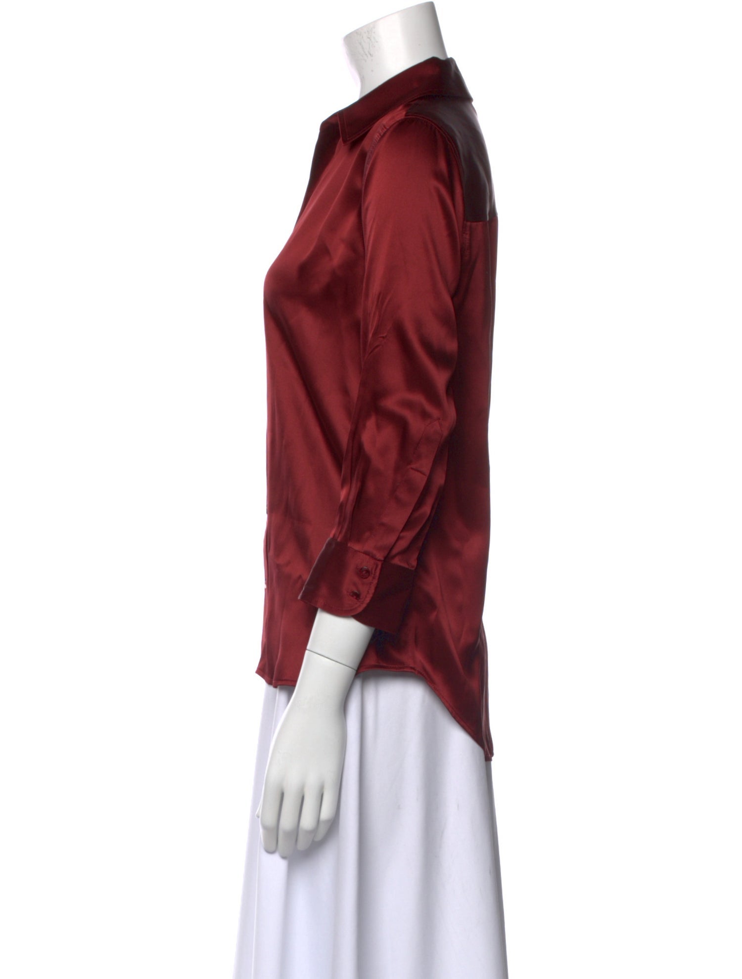 L'Agence Silk Three-Quarter Sleeve Button-Up Top