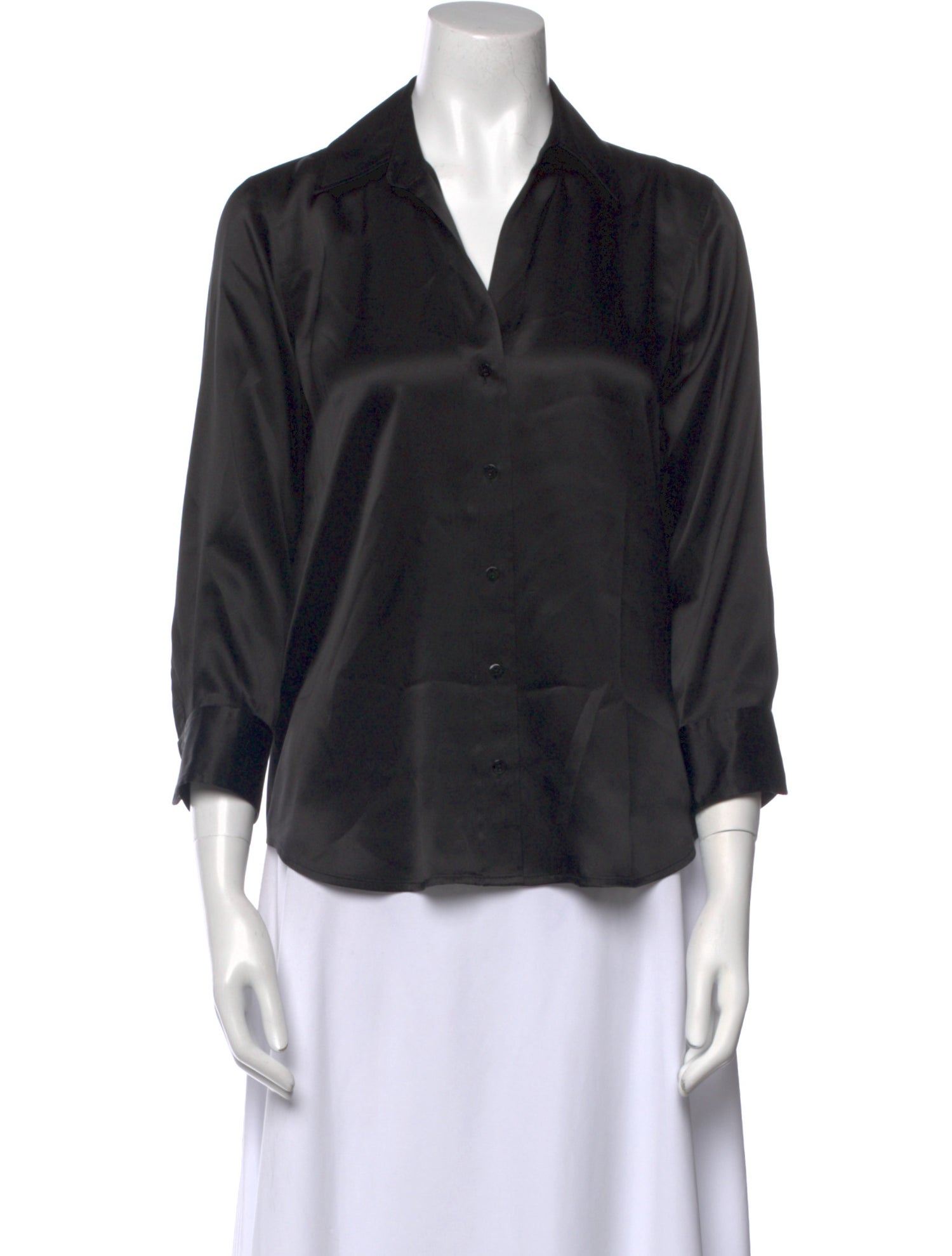 L'Agence Silk Three-Quarter Sleeve Button-Up Top