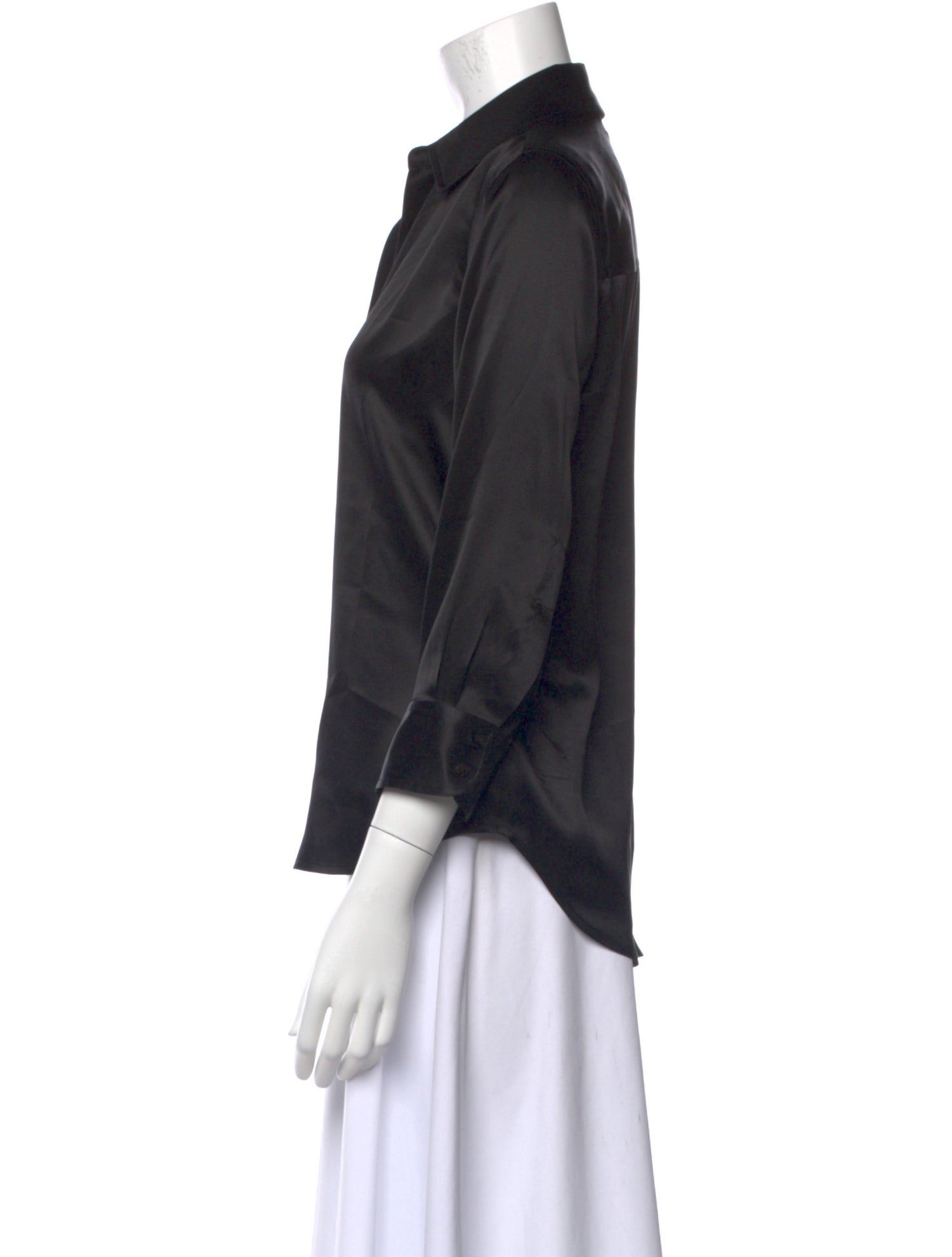 L'Agence Silk Three-Quarter Sleeve Button-Up Top