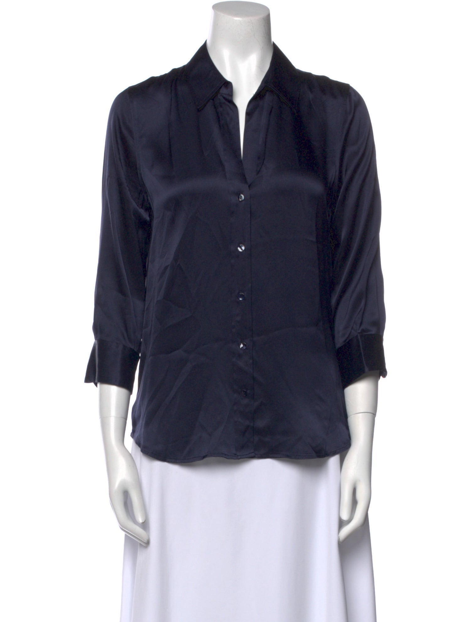 L'Agence Silk Three-Quarter Sleeve Button-Up Top