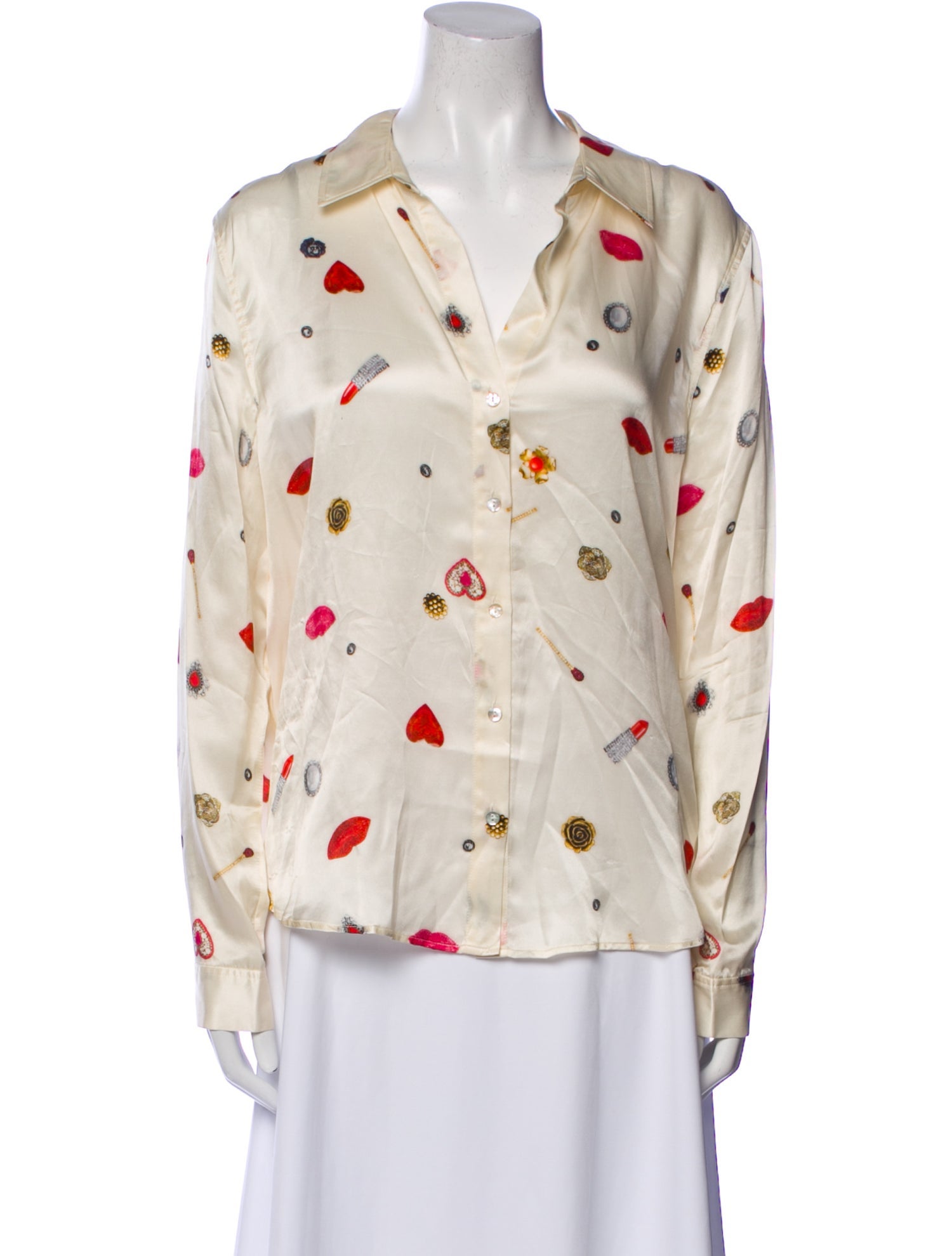 L'Agence Silk Printed Button-Up Top