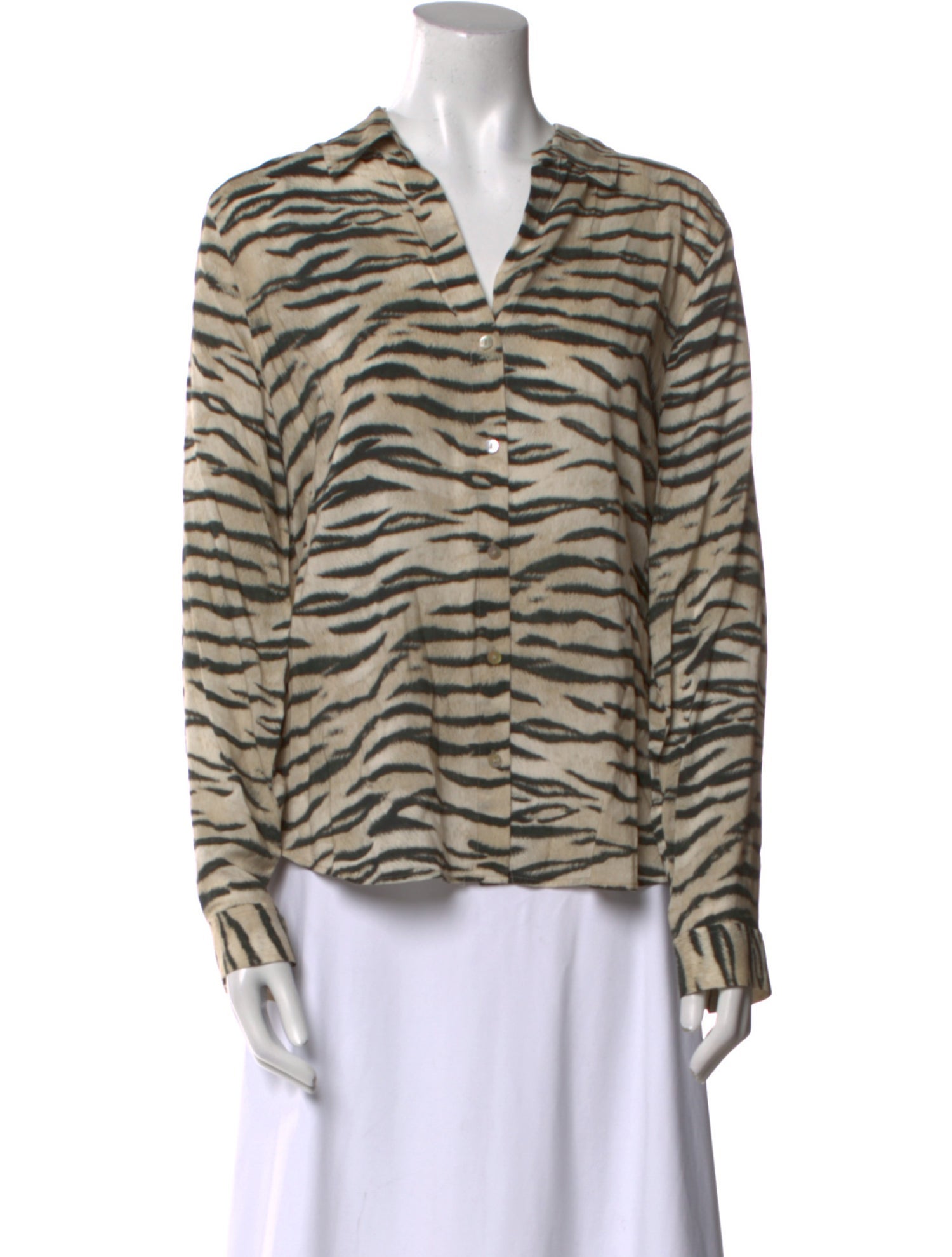 L'Agence Animal Print V-Neck Button-Up Top