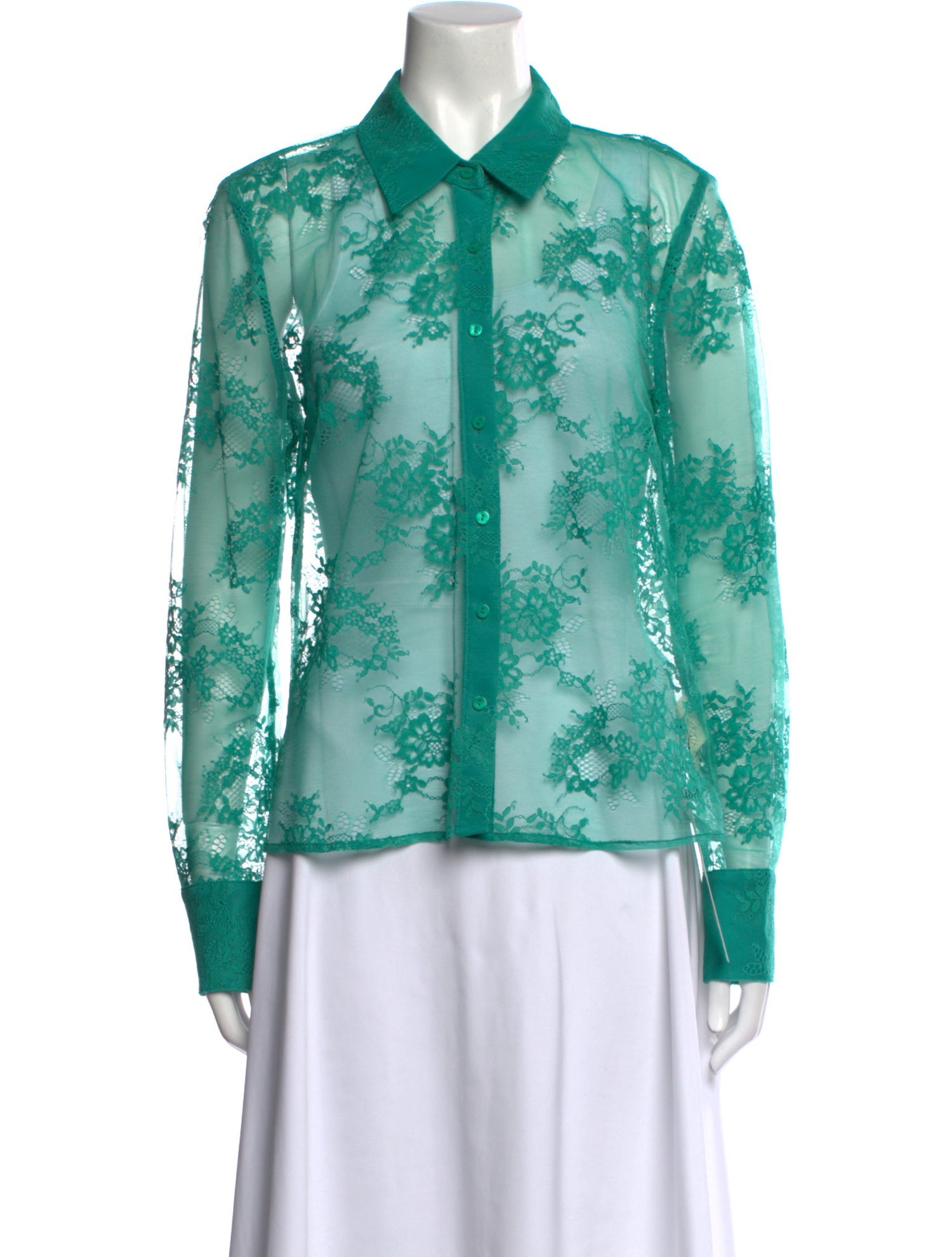 L'Agence Nylon Lace Pattern Button-Up Top w/ Tags