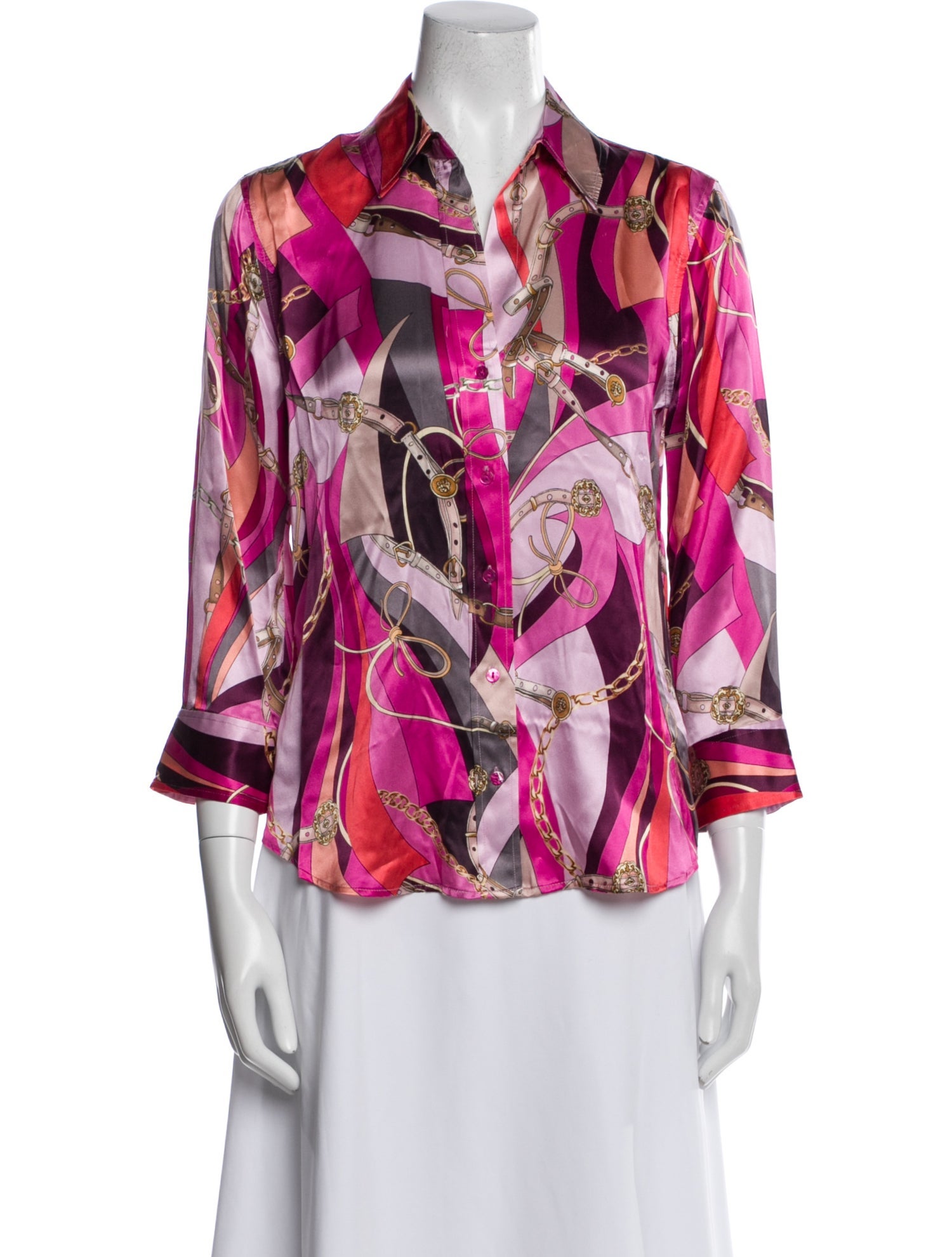 L'Agence Silk Printed Button-Up Top