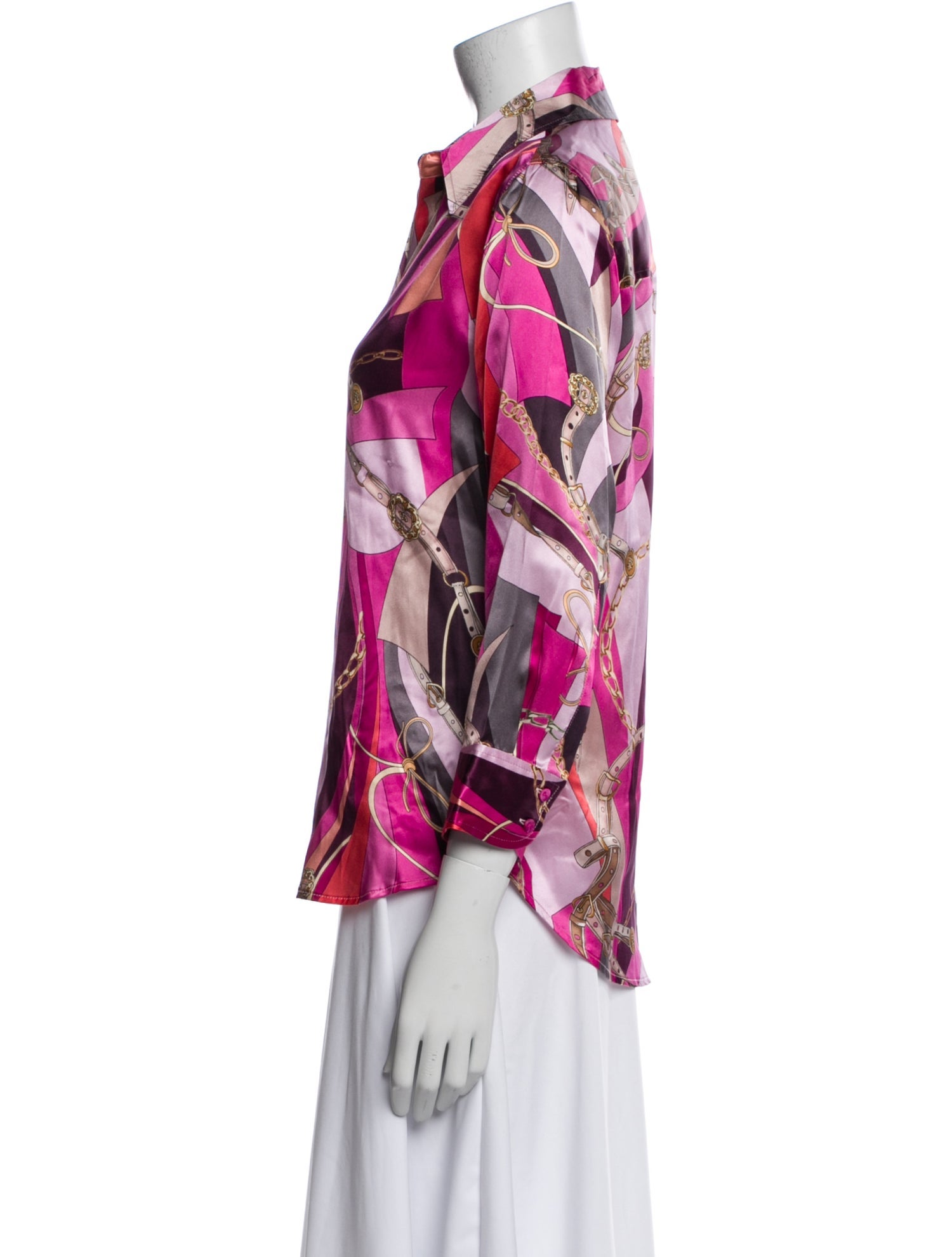 L'Agence Silk Printed Button-Up Top