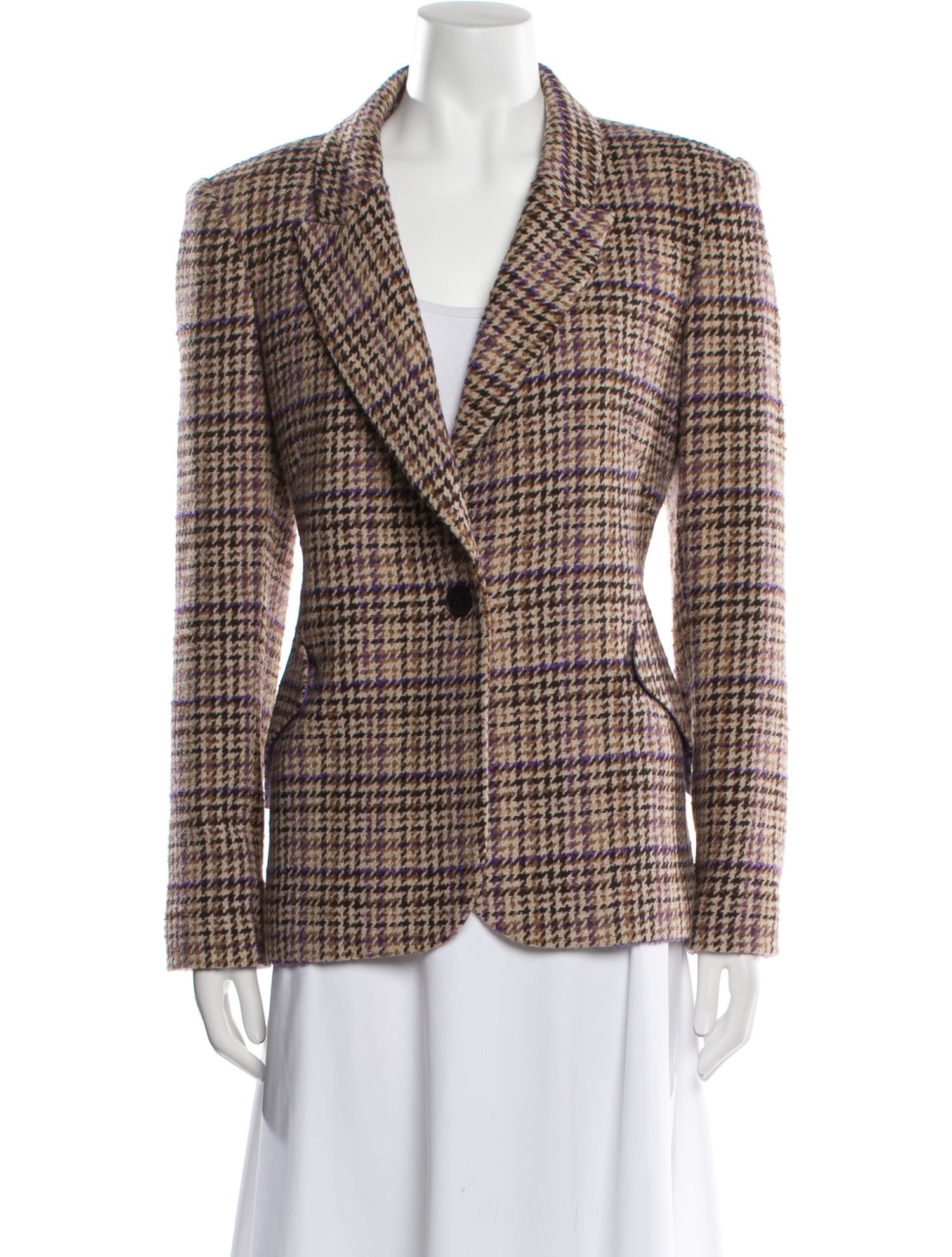 L'Agence Wool Plaid Print Blazer