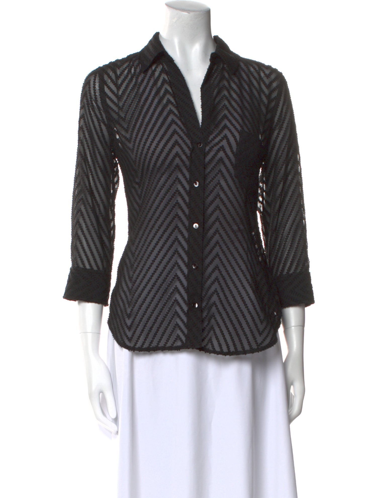 L'Agence Striped Three-Quarter Sleeve Button-Up Top