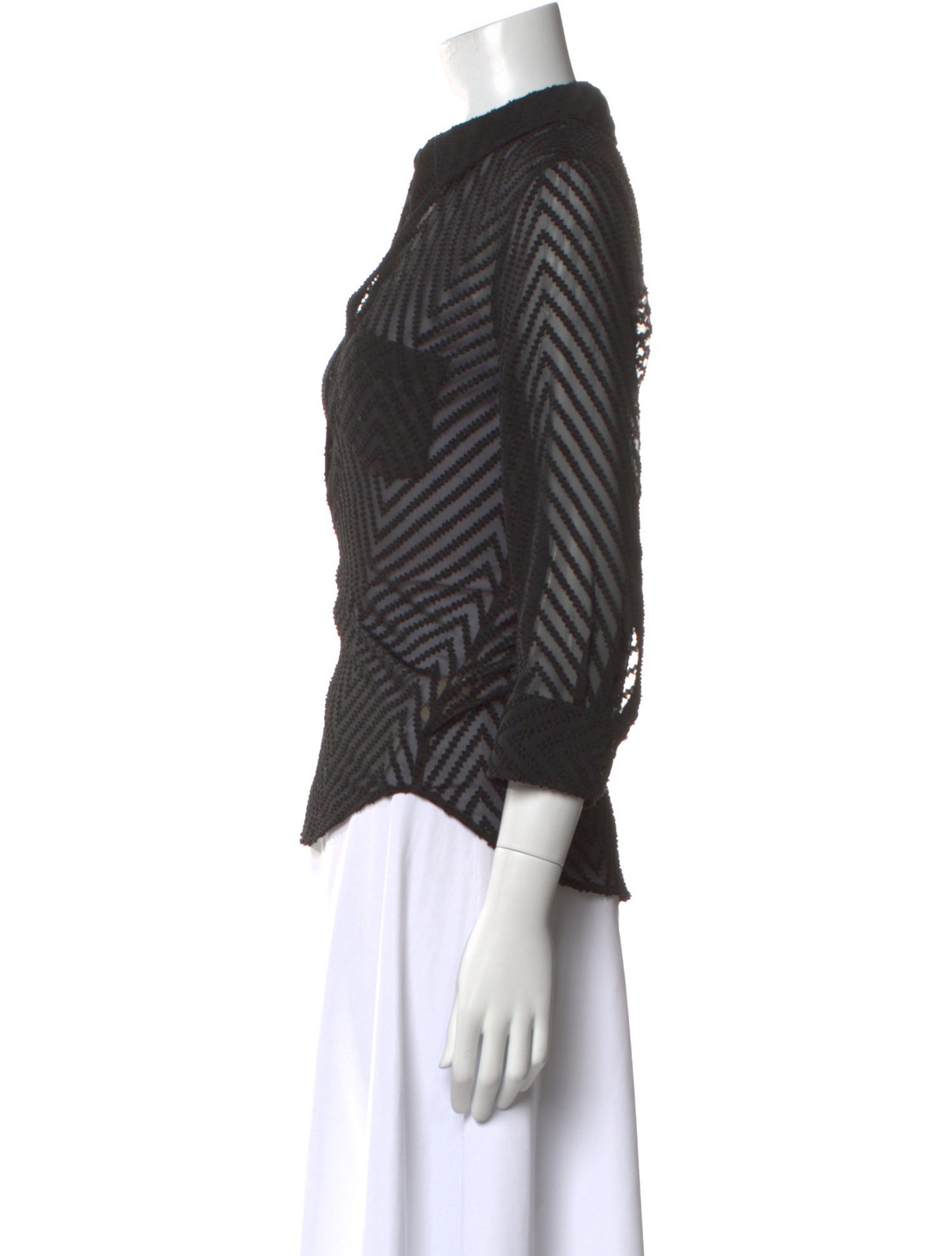 L'Agence Striped Three-Quarter Sleeve Button-Up Top