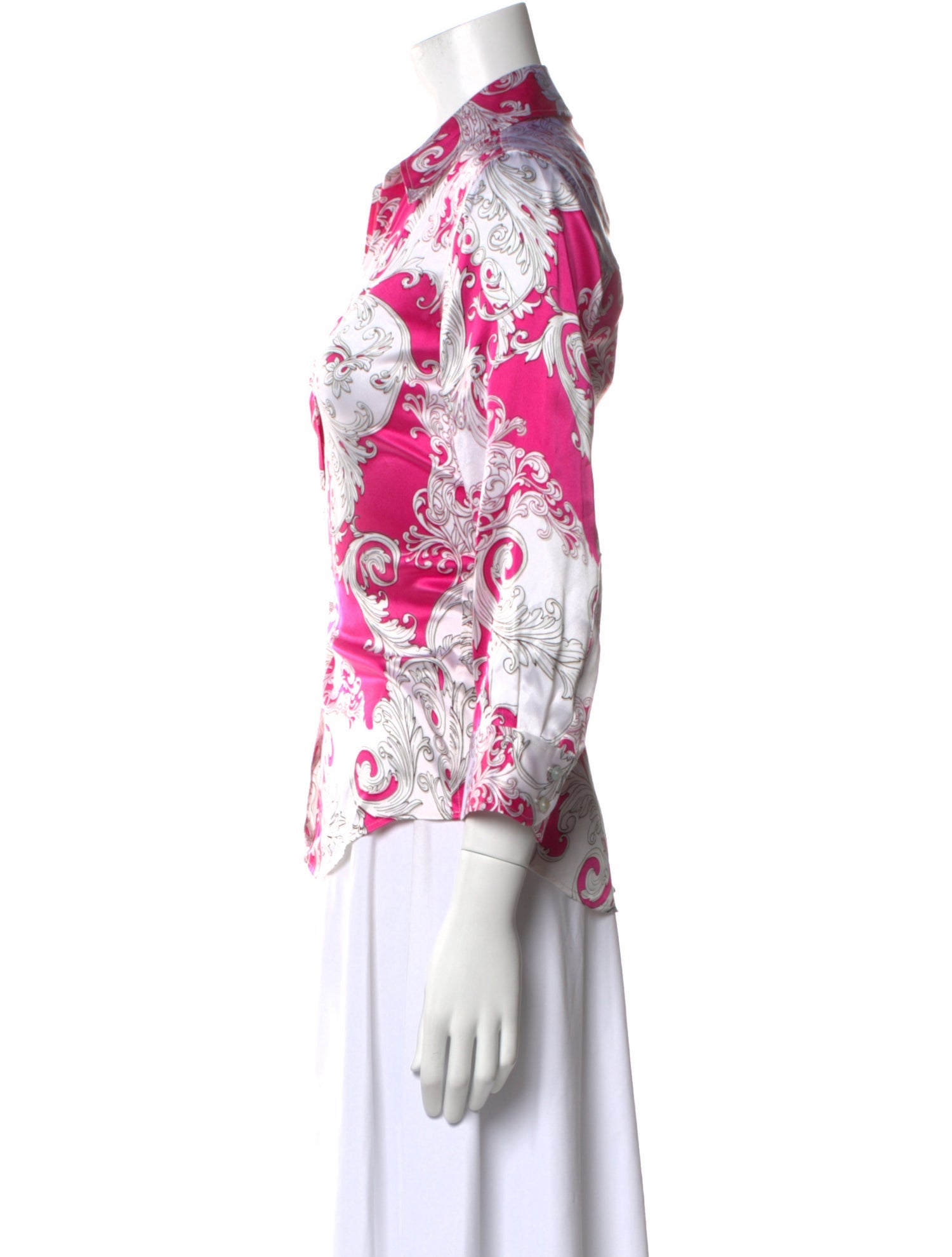 L'Agence Paisley Print Three-Quarter Sleeve Button-Up Top