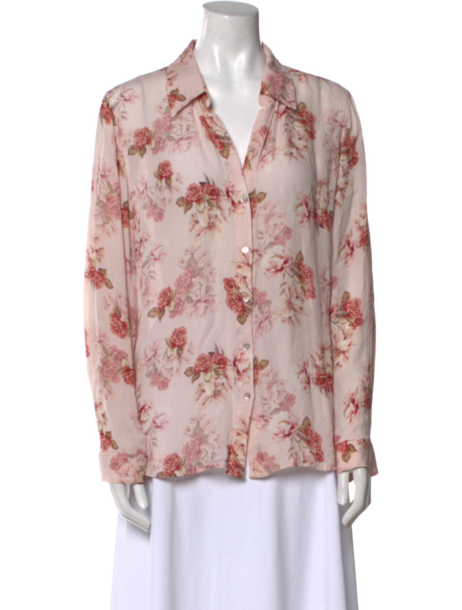 L'Agence Silk Floral Print Button-Up Top
