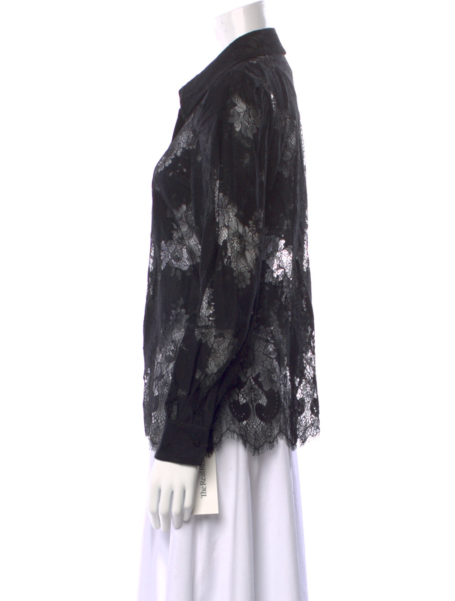 L'Agence Lace Pattern Long Sleeve Button-Up Top