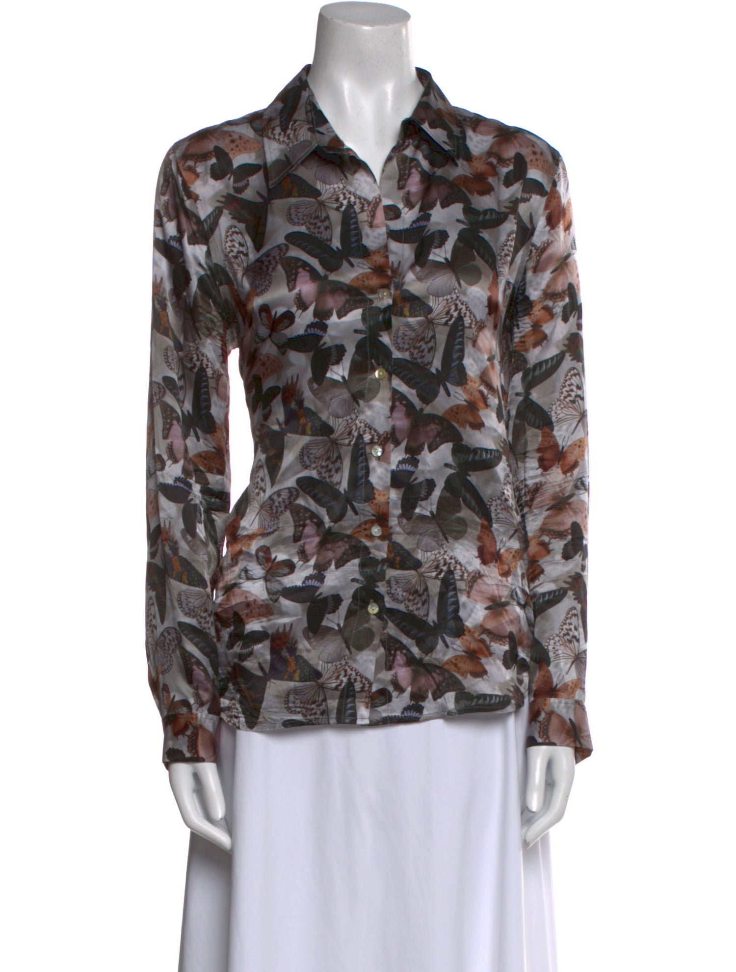 L'Agence Silk Printed Button-Up Top