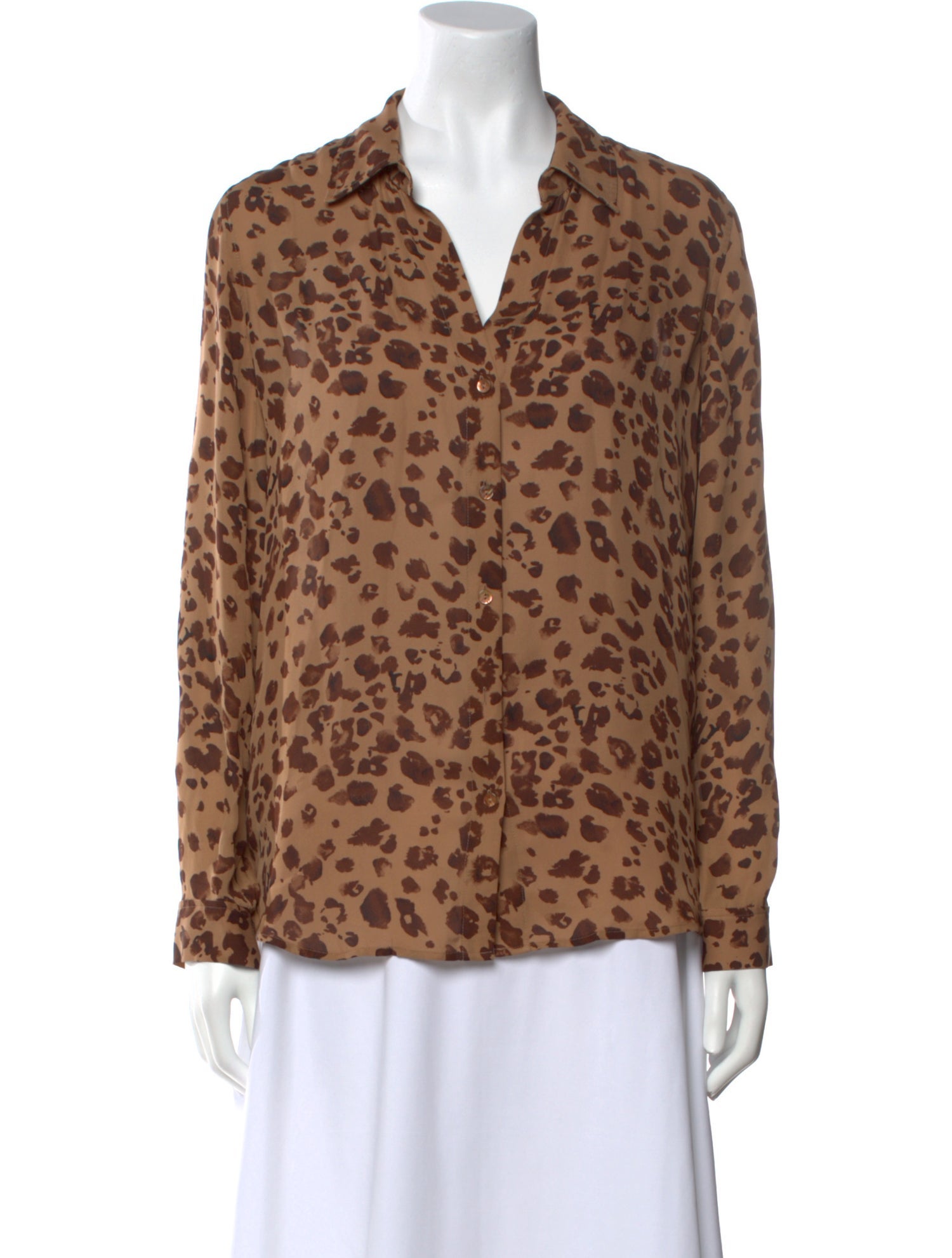 L'Agence Silk Animal Print Button-Up Top
