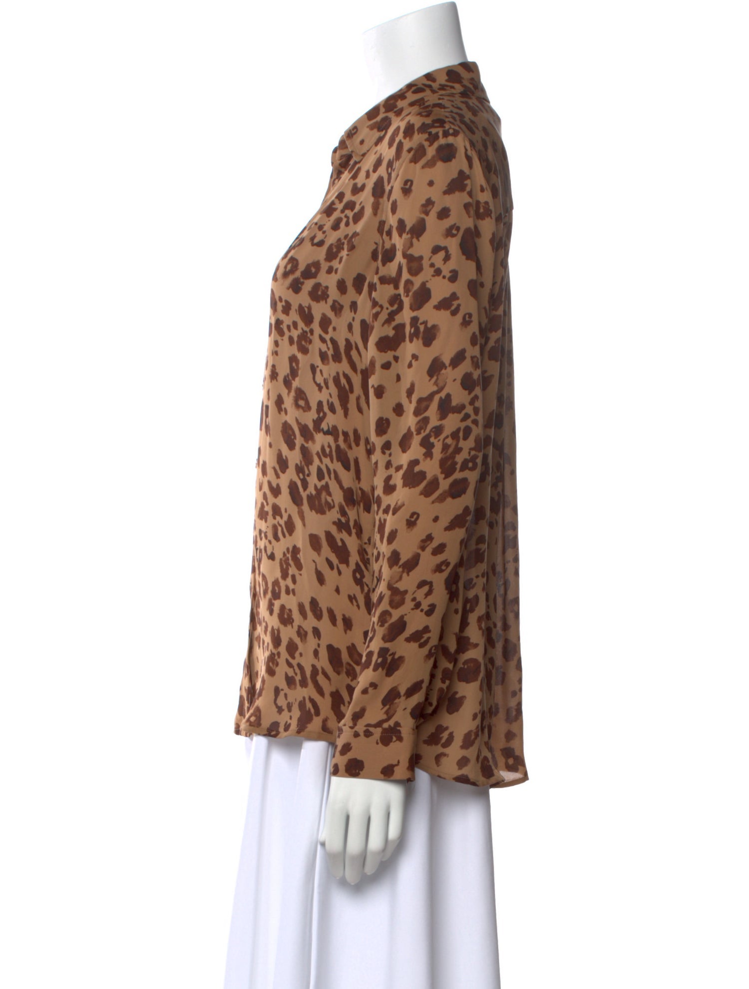 L'Agence Silk Animal Print Button-Up Top
