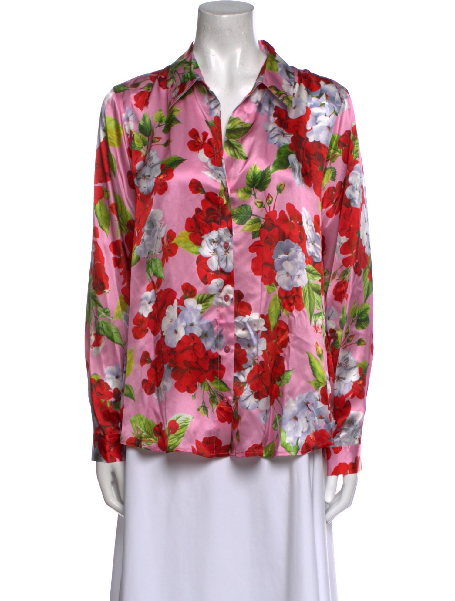 L'Agence Silk Floral Print Button-Up Top