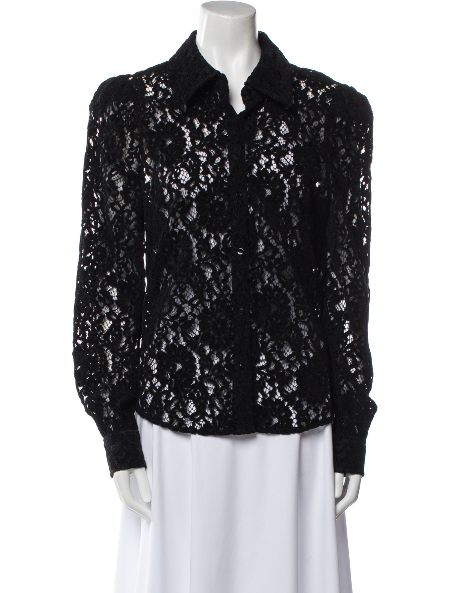 L'Agence Lace Pattern Long Sleeve Button-Up Top
