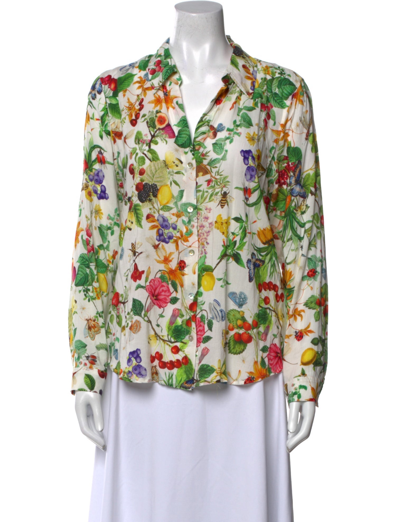 L'Agence Floral Print V-Neck Button-Up Top
