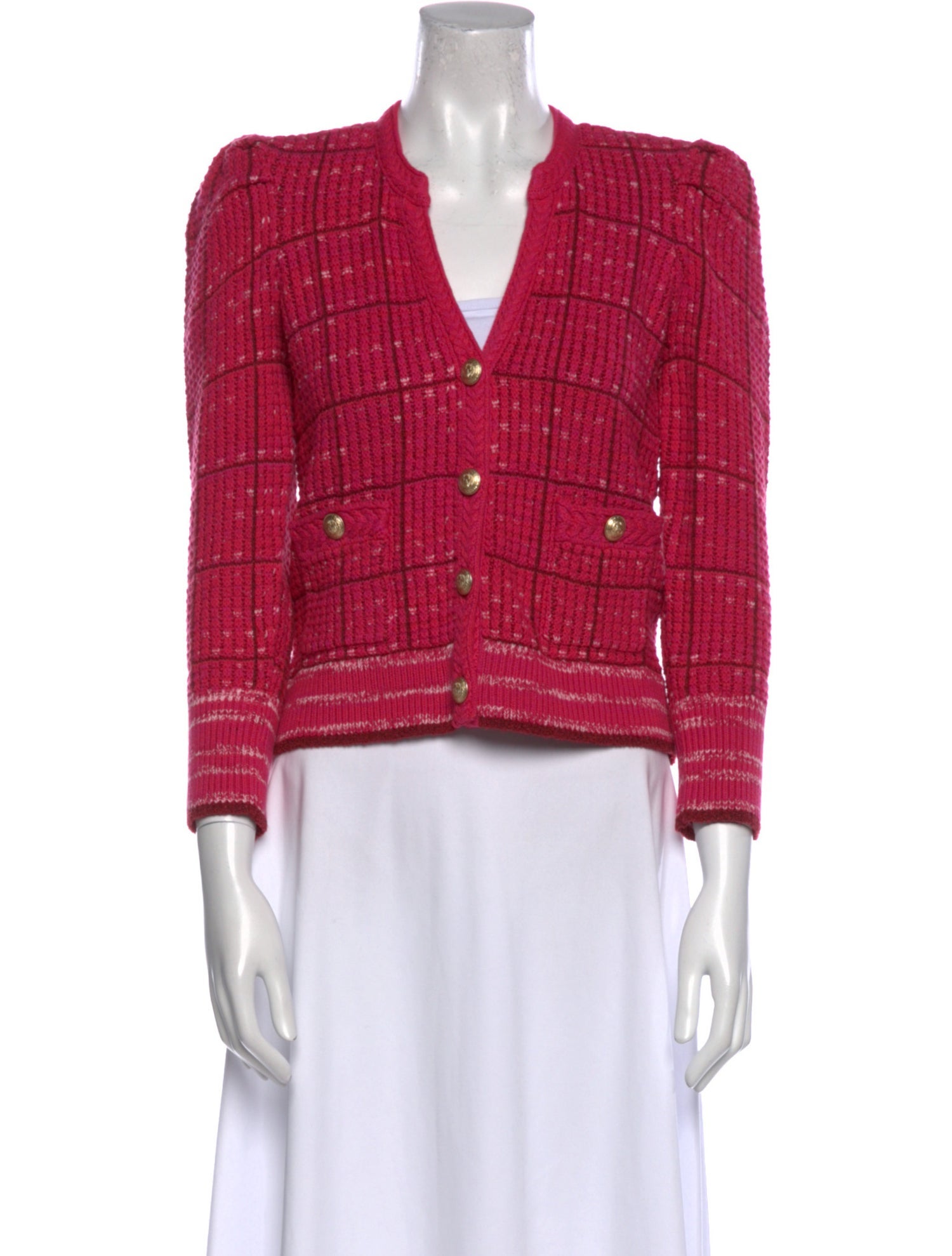 L'Agence Tweed Pattern V-Neck Sweater