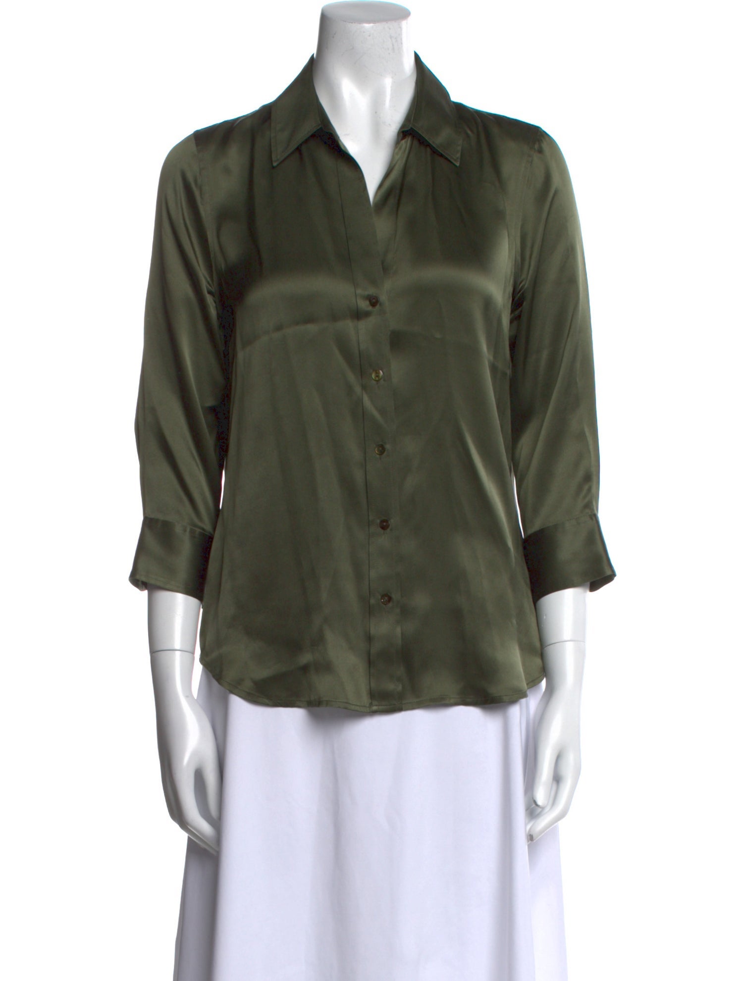 L'Agence Silk Three-Quarter Sleeve Button-Up Top