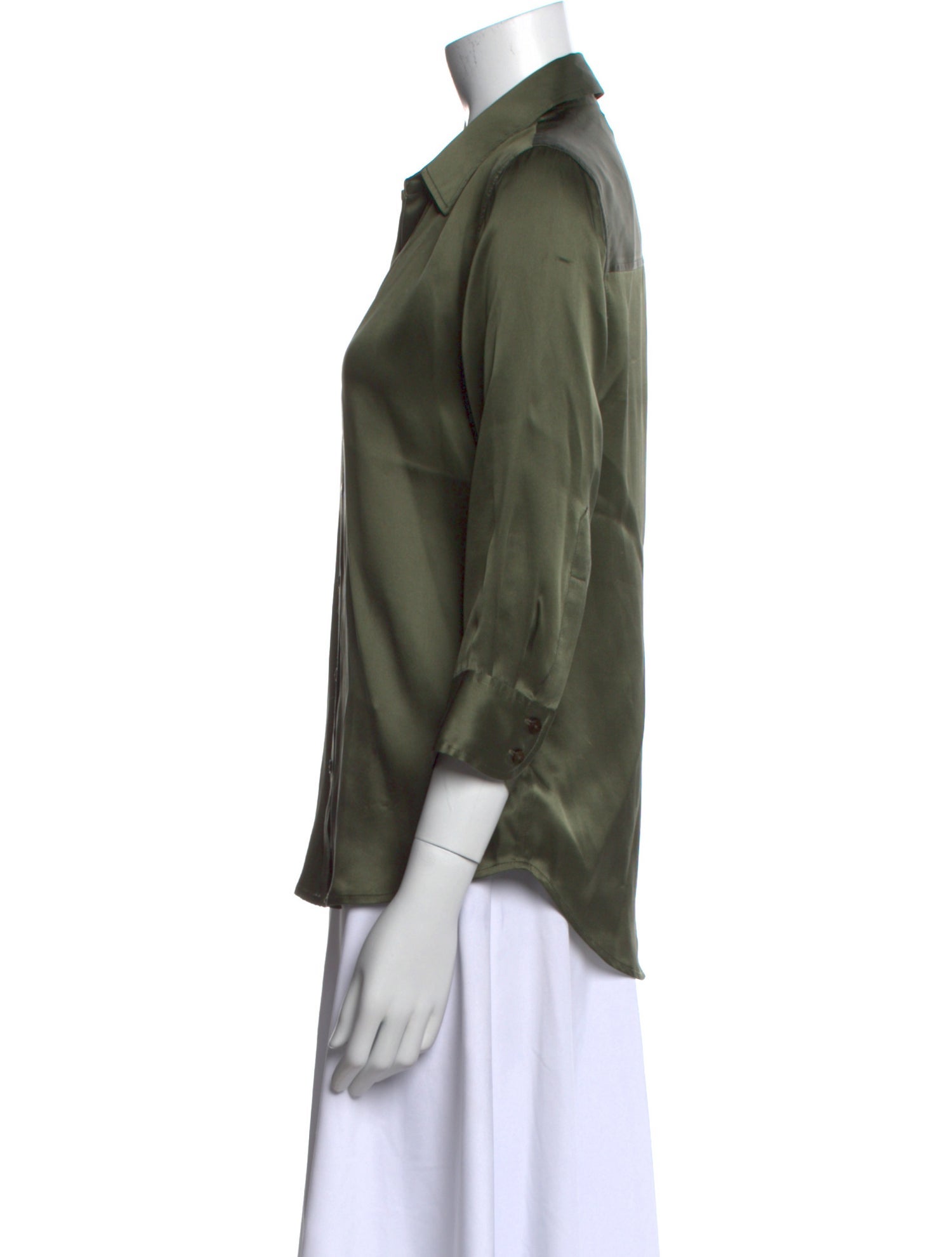 L'Agence Silk Three-Quarter Sleeve Button-Up Top