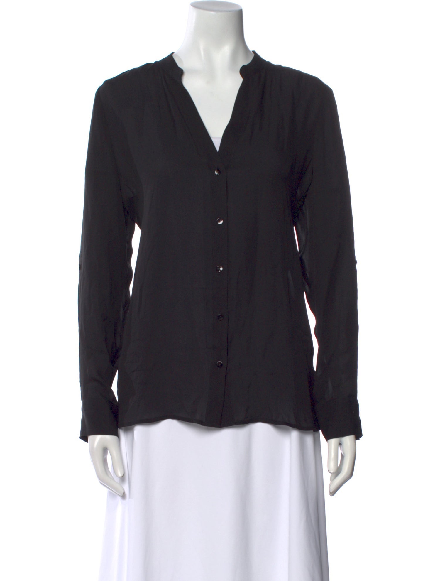 L'Agence Silk V-Neck Button-Up Top