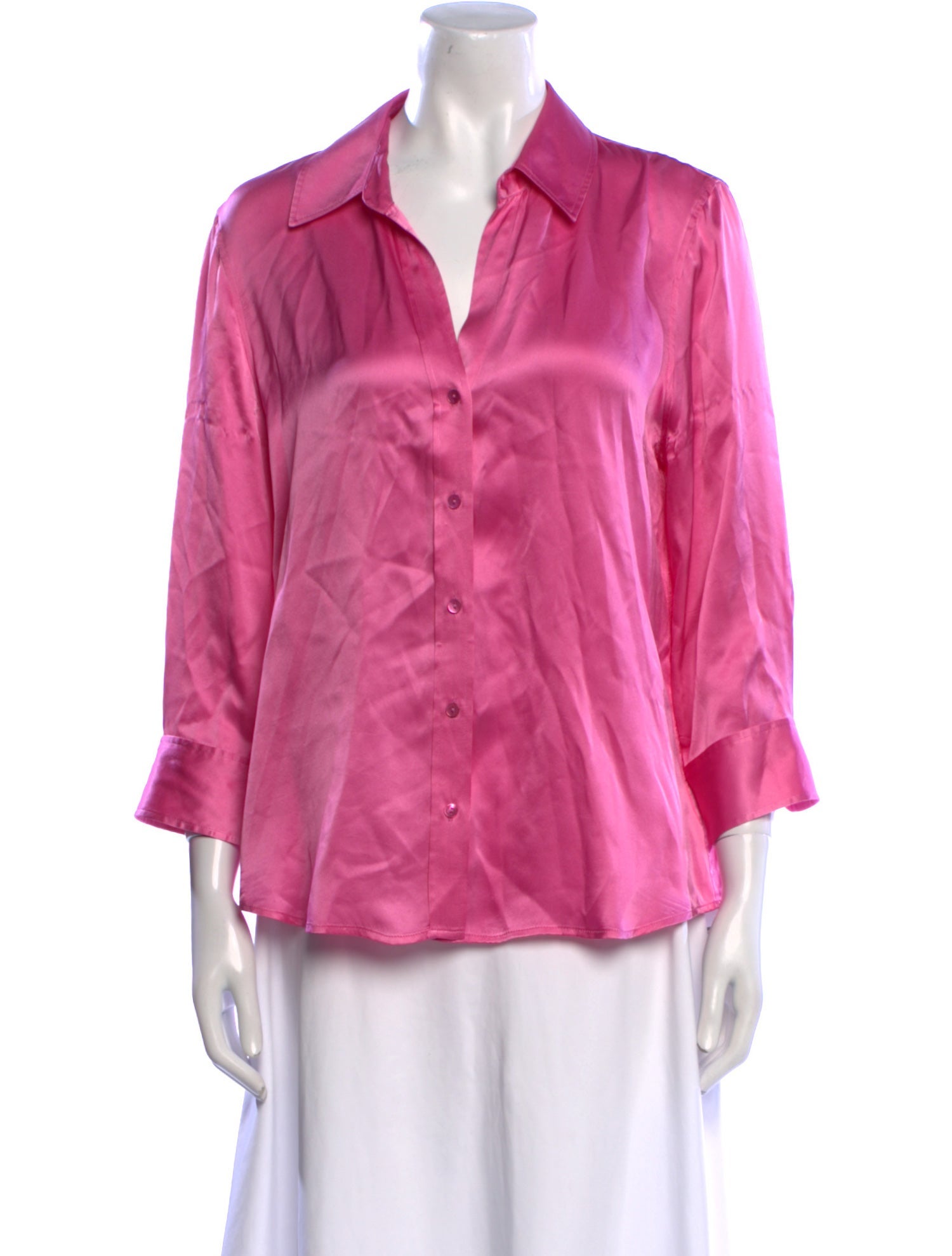L'Agence Silk V-Neck Button-Up Top