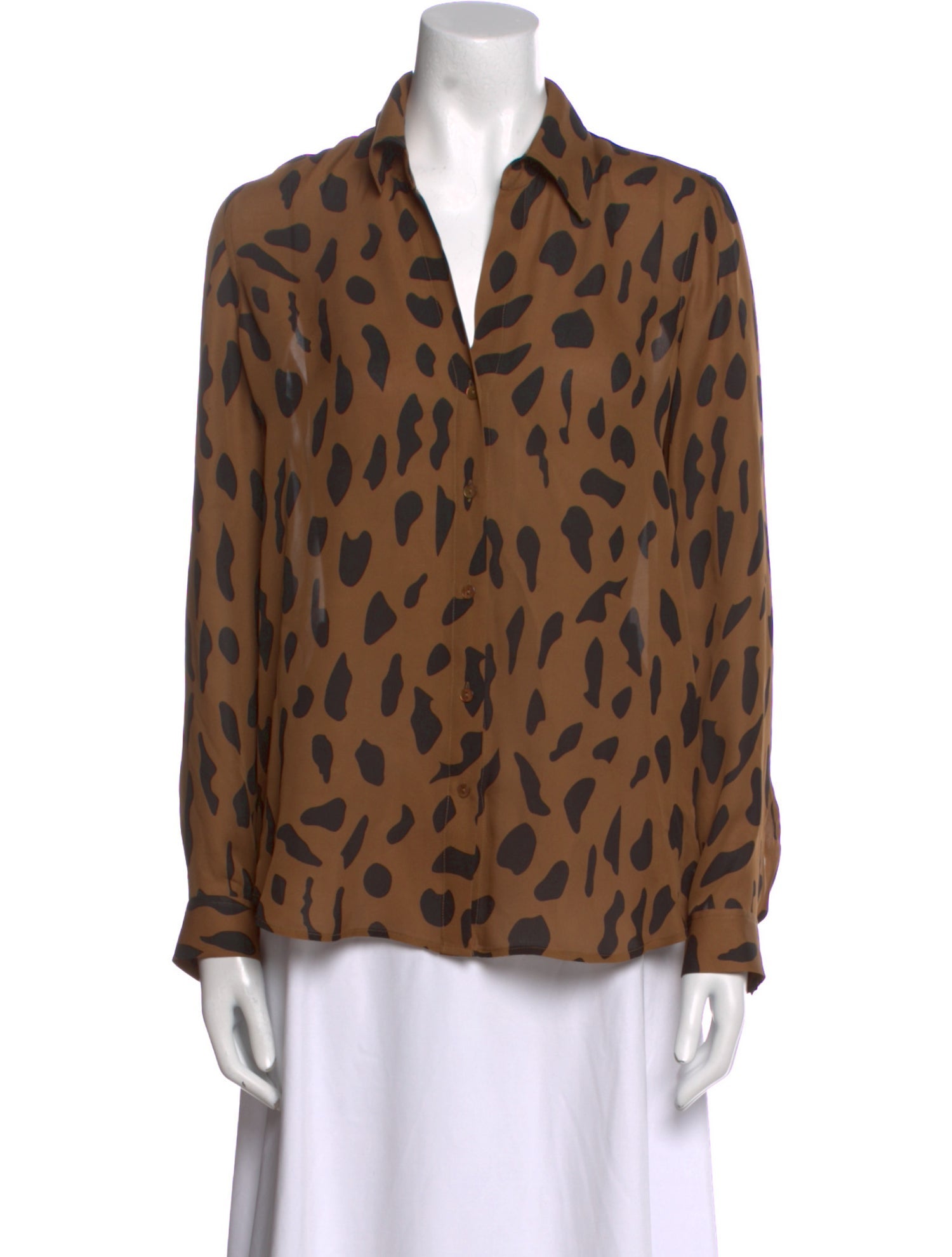 L'Agence Silk Animal Print Button-Up Top