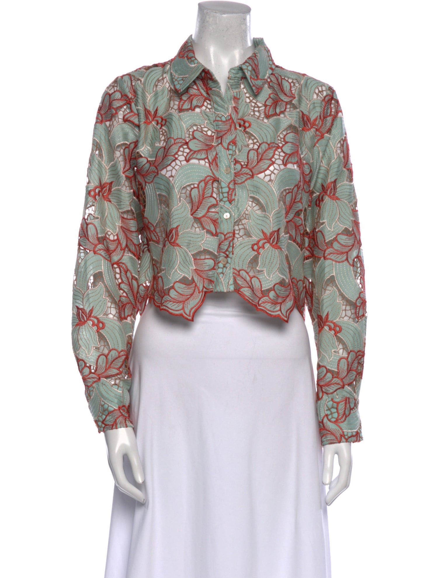 L'Agence Floral Print Long Sleeve Crop Top