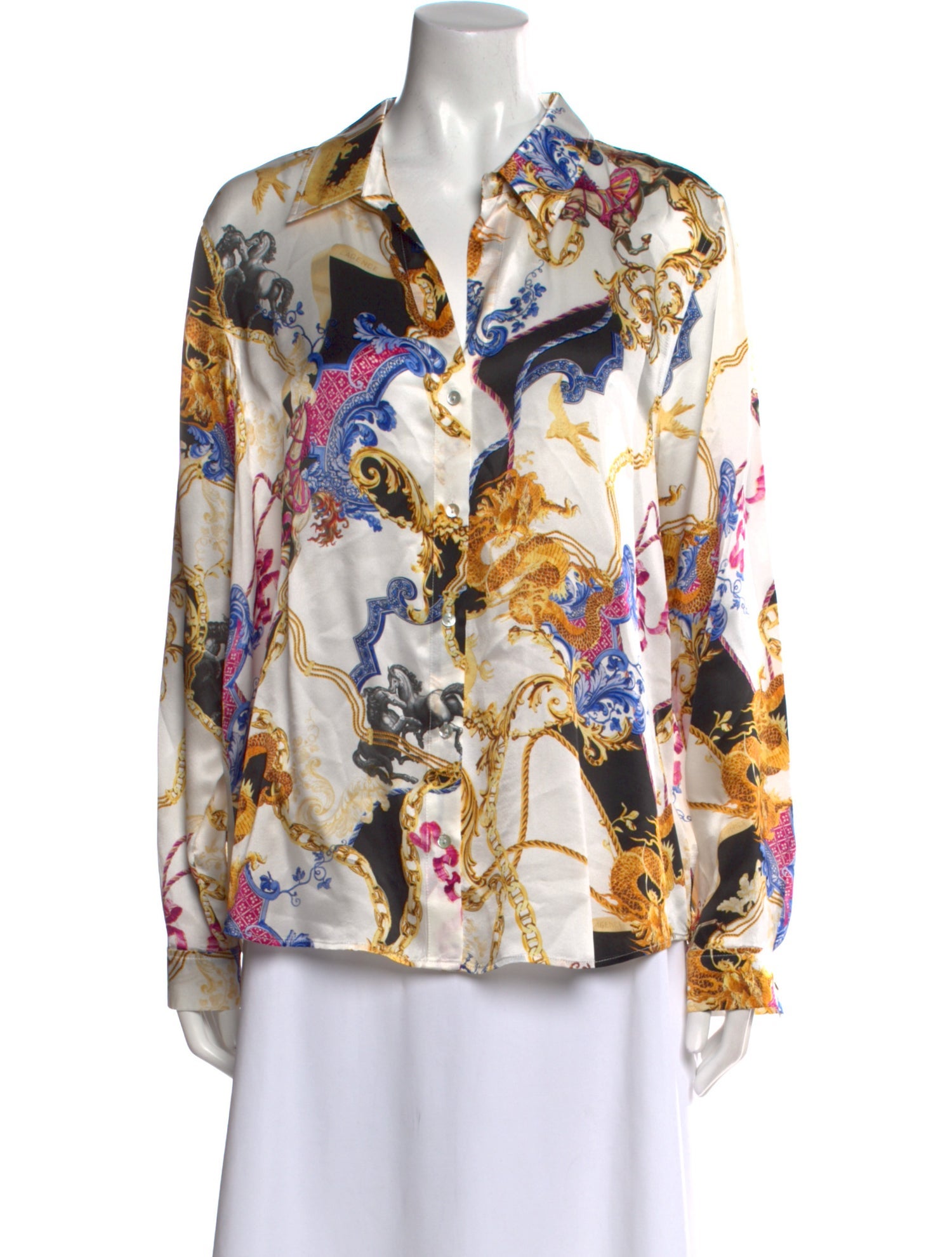 L'Agence Silk Floral Print Button-Up Top