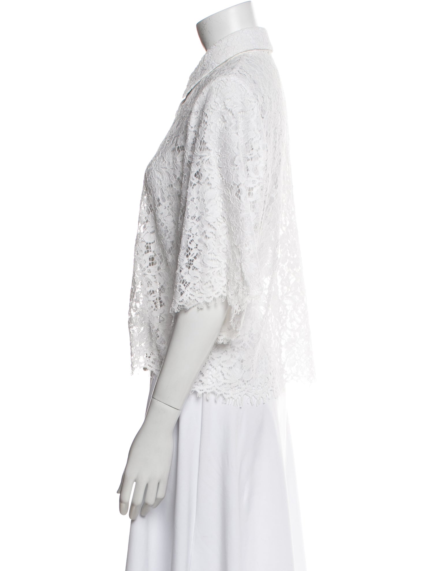 L'Agence Lace Pattern Three-Quarter Sleeve Button-Up Top