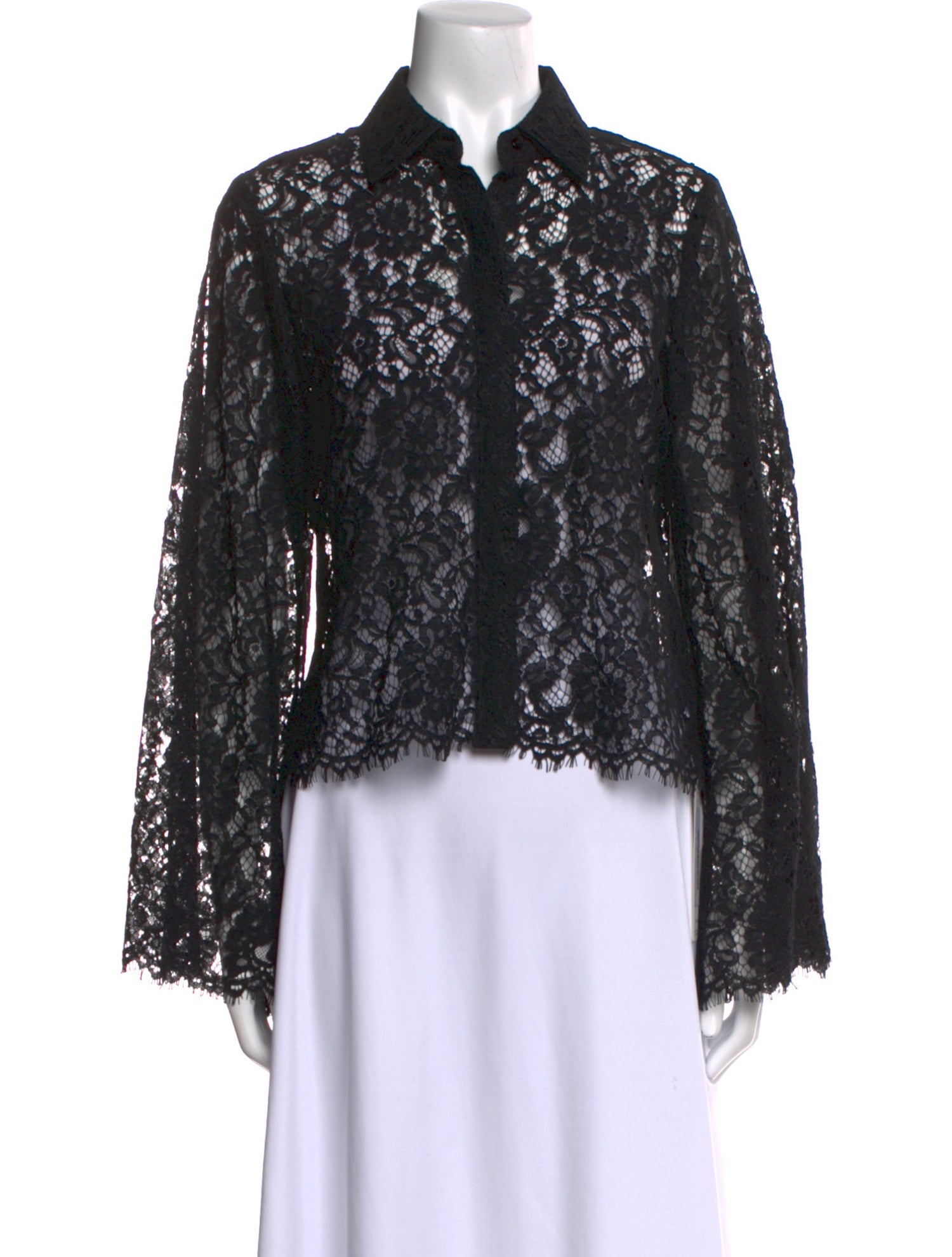 L'Agence Nylon Lace Pattern Button-Up Top